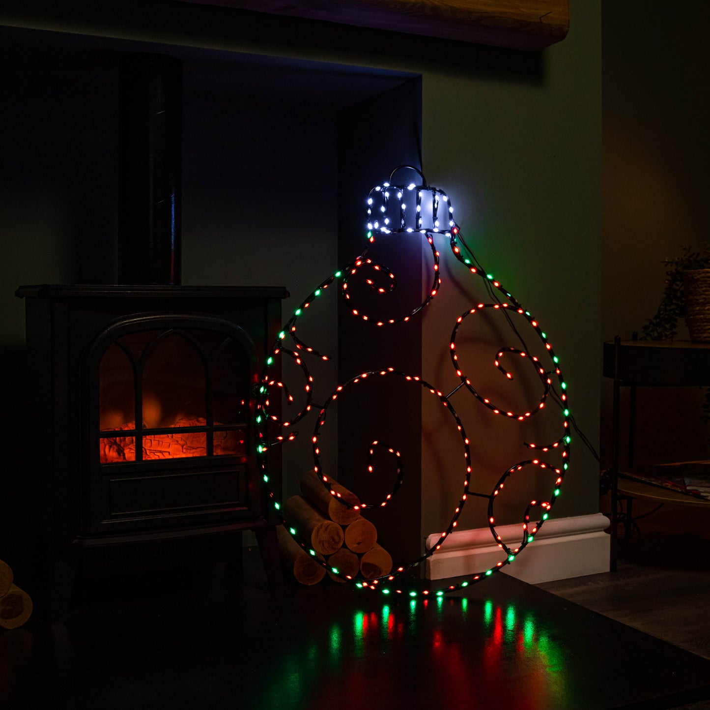 78cm Metal Hanging Christmas Bauble with 245 Static & Twinkling LEDs in Red & Green