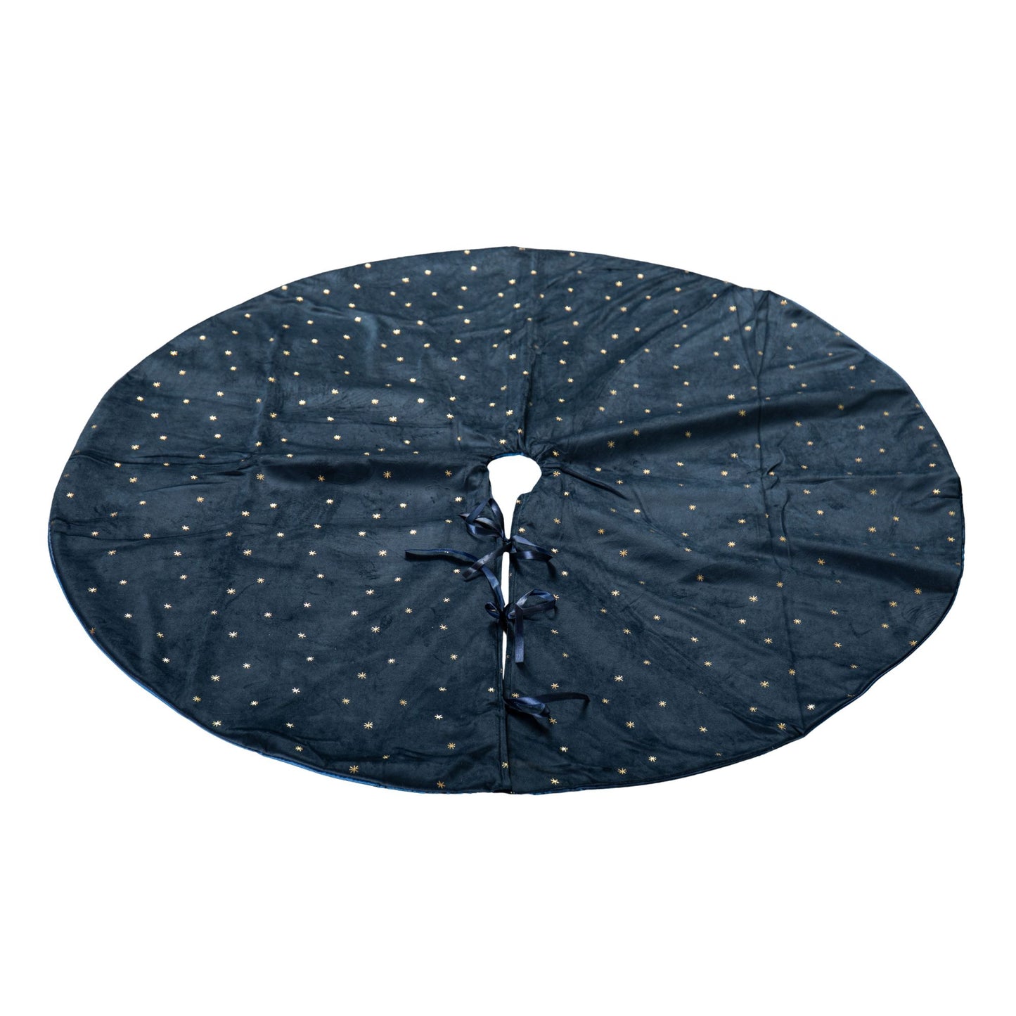 1.2m Soft Dark Blue Velour Christmas Tree Skirt with Gold Star Print