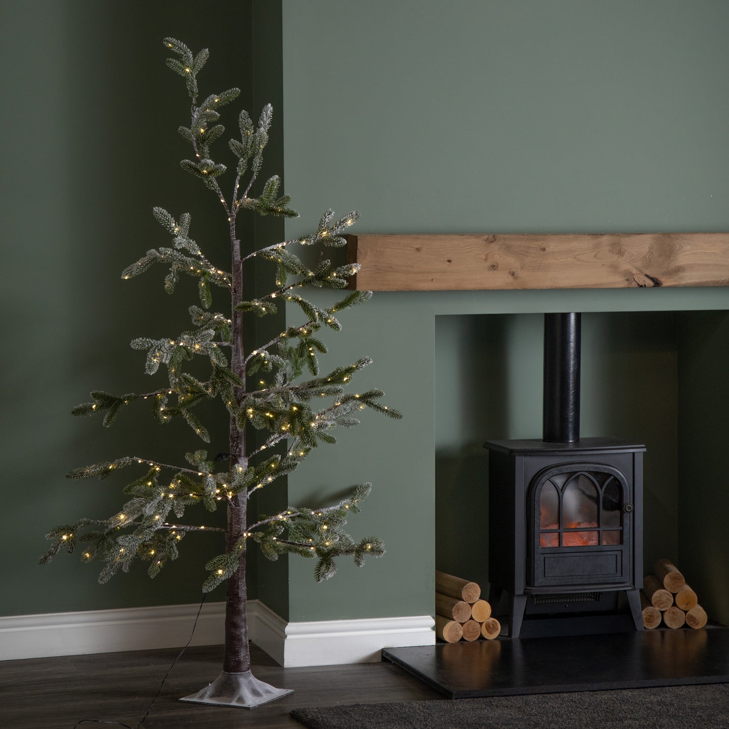 Factory Seconds: 5ft (1.5m) Light up Green Snowy Noel Christmas Tree with Stand and Warm White LEDs