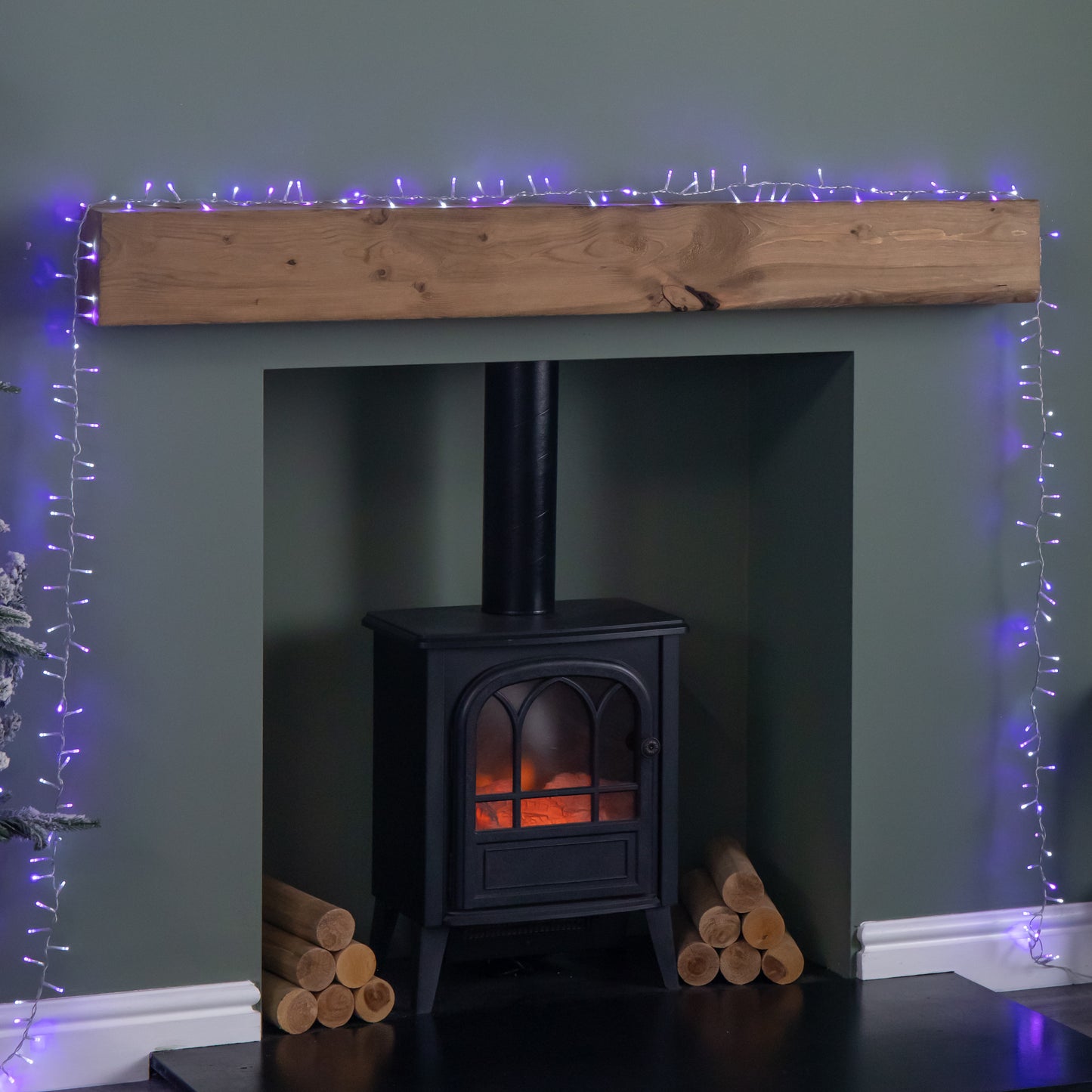 25m 1000 LED TreeBrights Christmas String Lights on Clear Cable with Timer in Blue, Purple & White