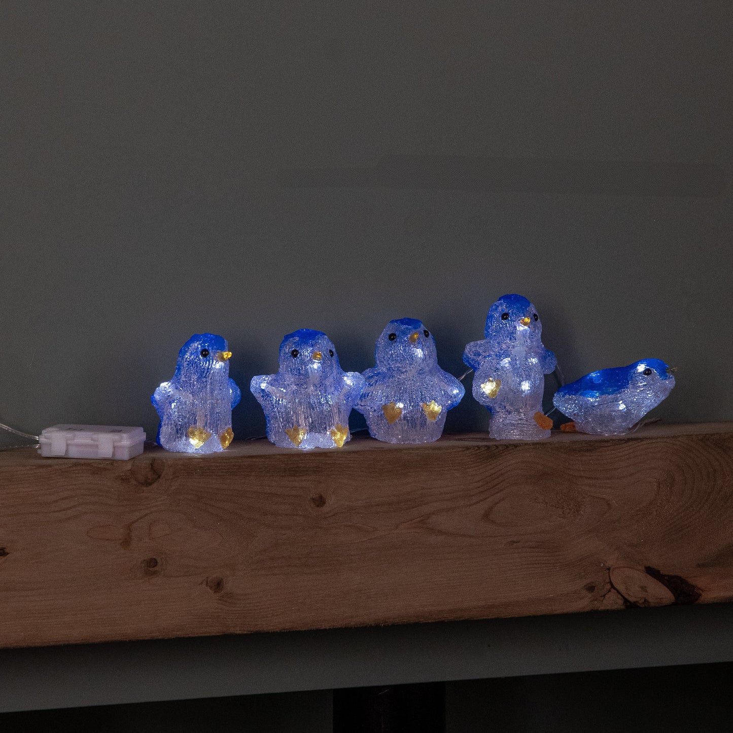 Set of 5 Battery Operated Light up Acrylic Christmas Penguins with LEDs
