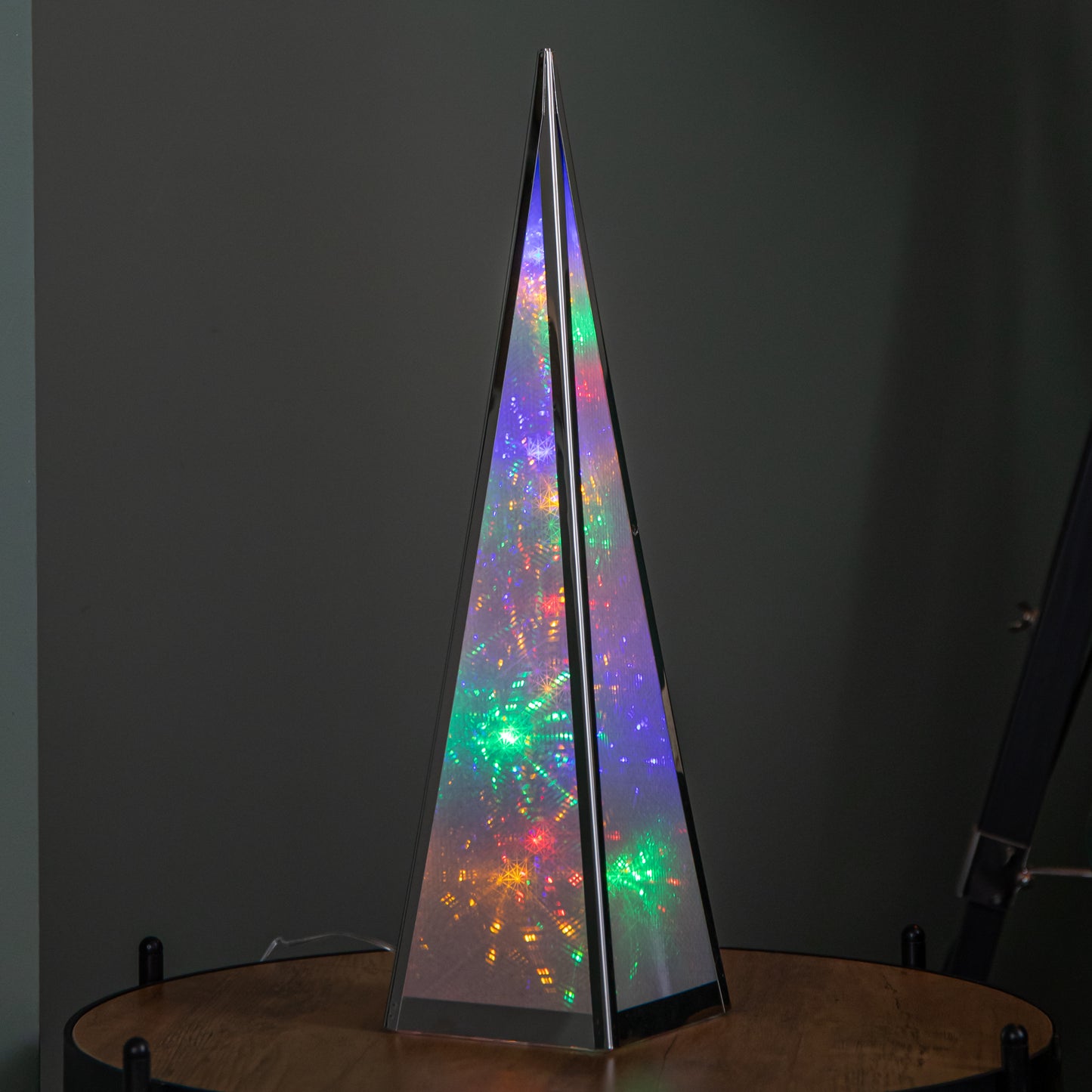 45cm Light up Holographic Christmas Pyramid Decoration with Multi-Coloured LEDs