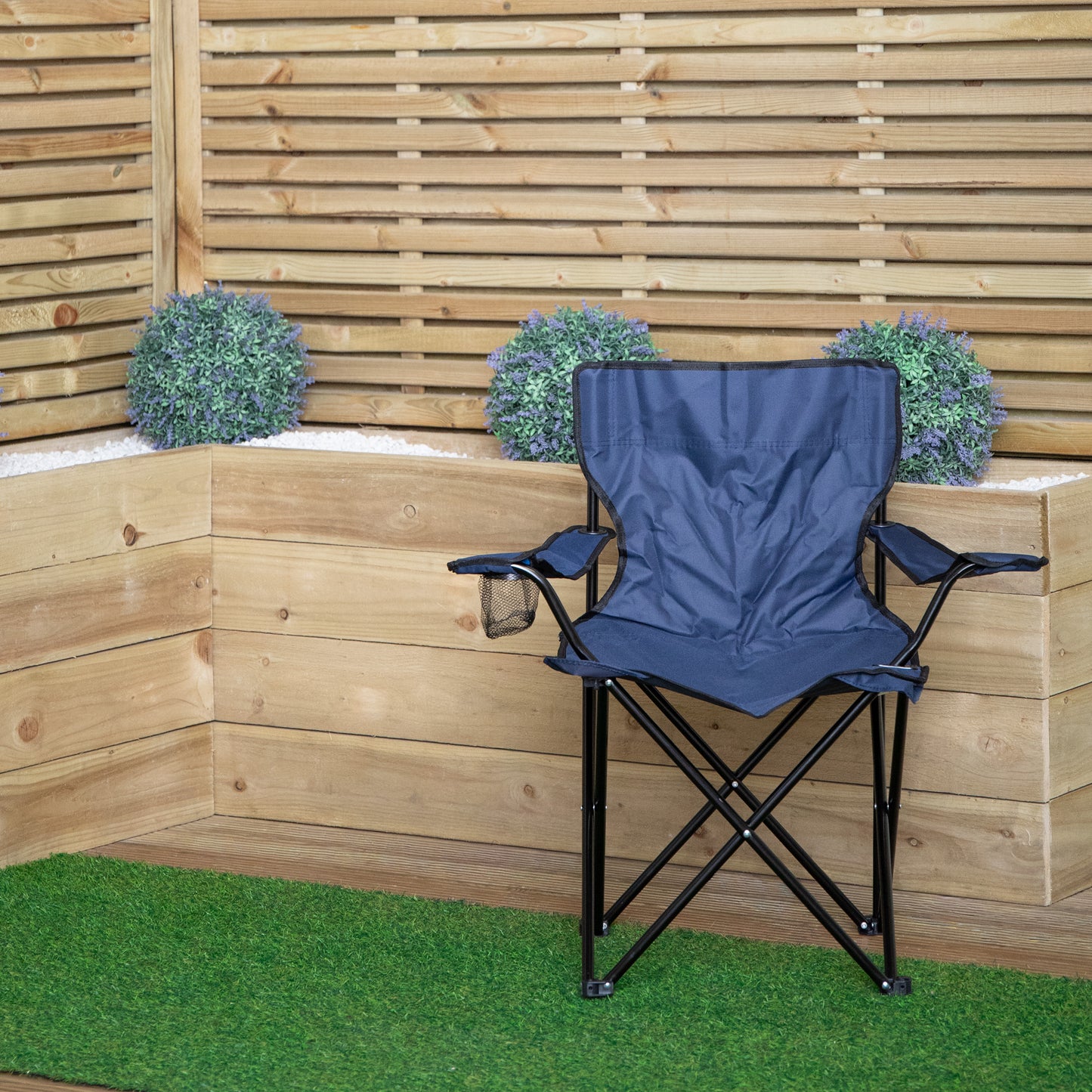 Outdoor Blue Folding Camping Chair with Armrests & Cupholder