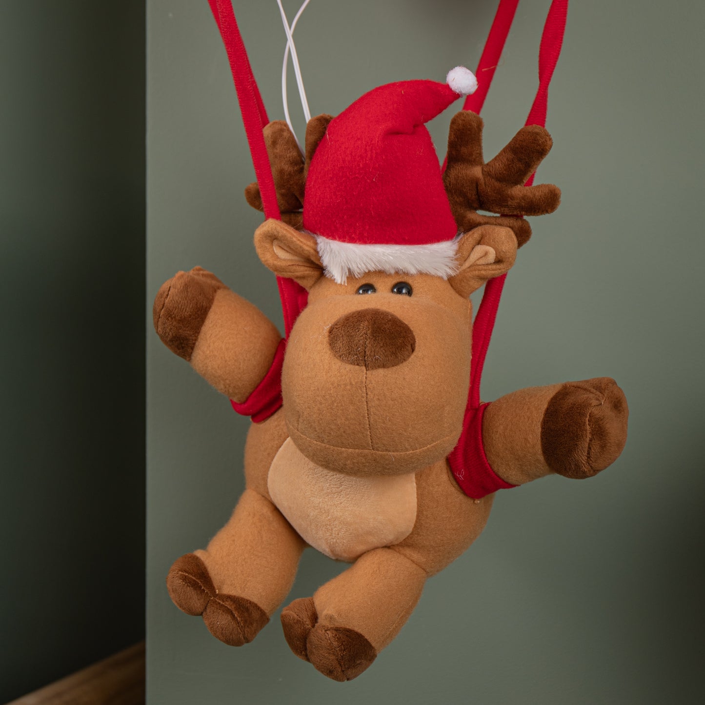 45cm Battery Operated Musical Parachuting Reindeer with Leg Kicking Motion