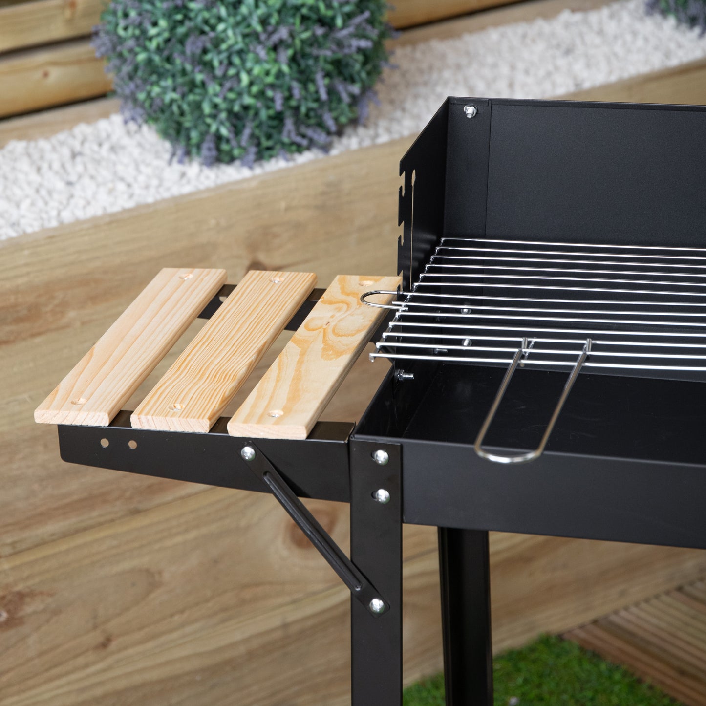 82 x 29cm Charcoal BBQ Grill Trolley with Shelves on Wheels