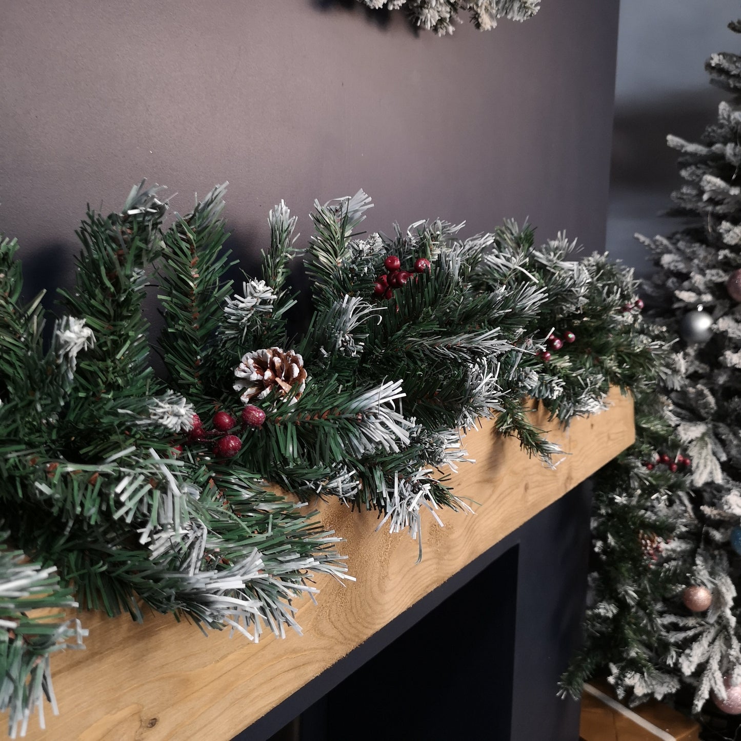 2.7m Green Mixed Needle Christmas Garland with Pine Cones and Red Berries