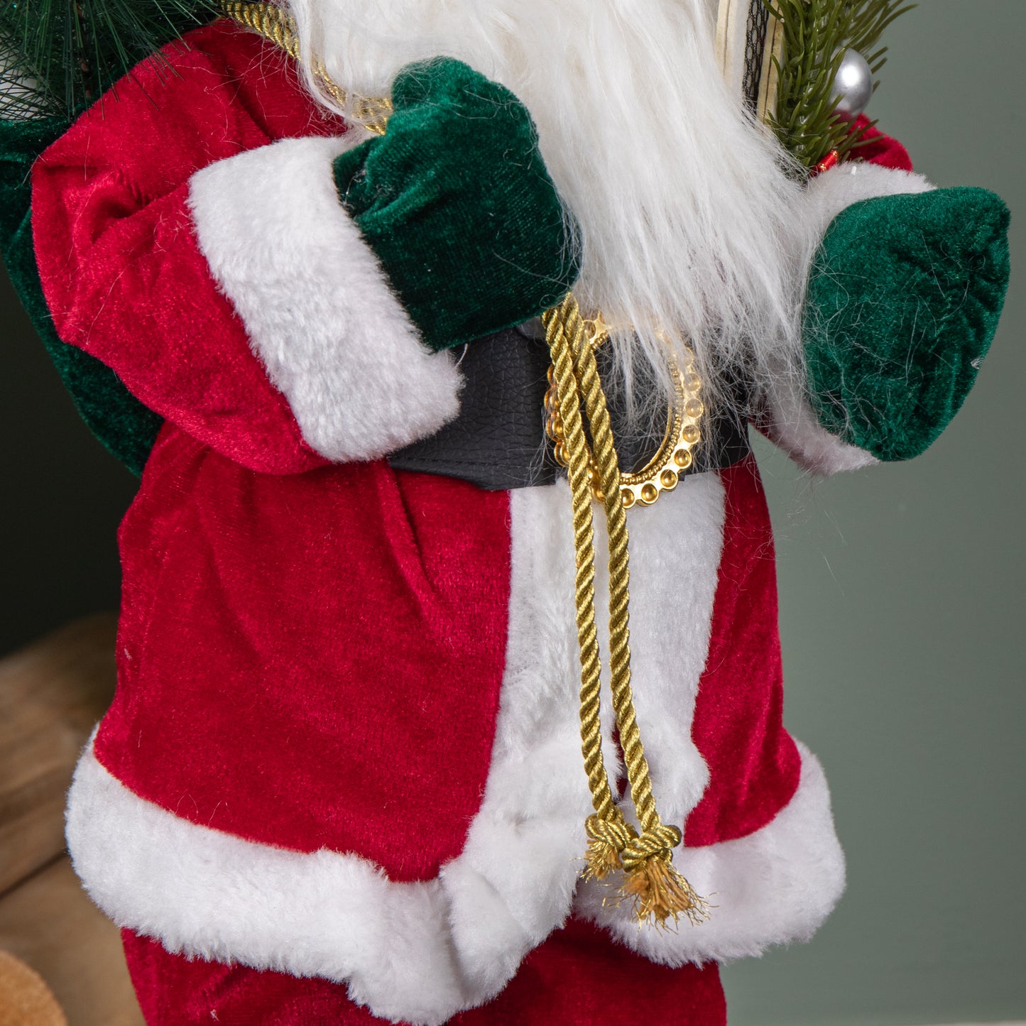 45cm Tall Standing Santa Claus Christmas Decoration with Green Sack