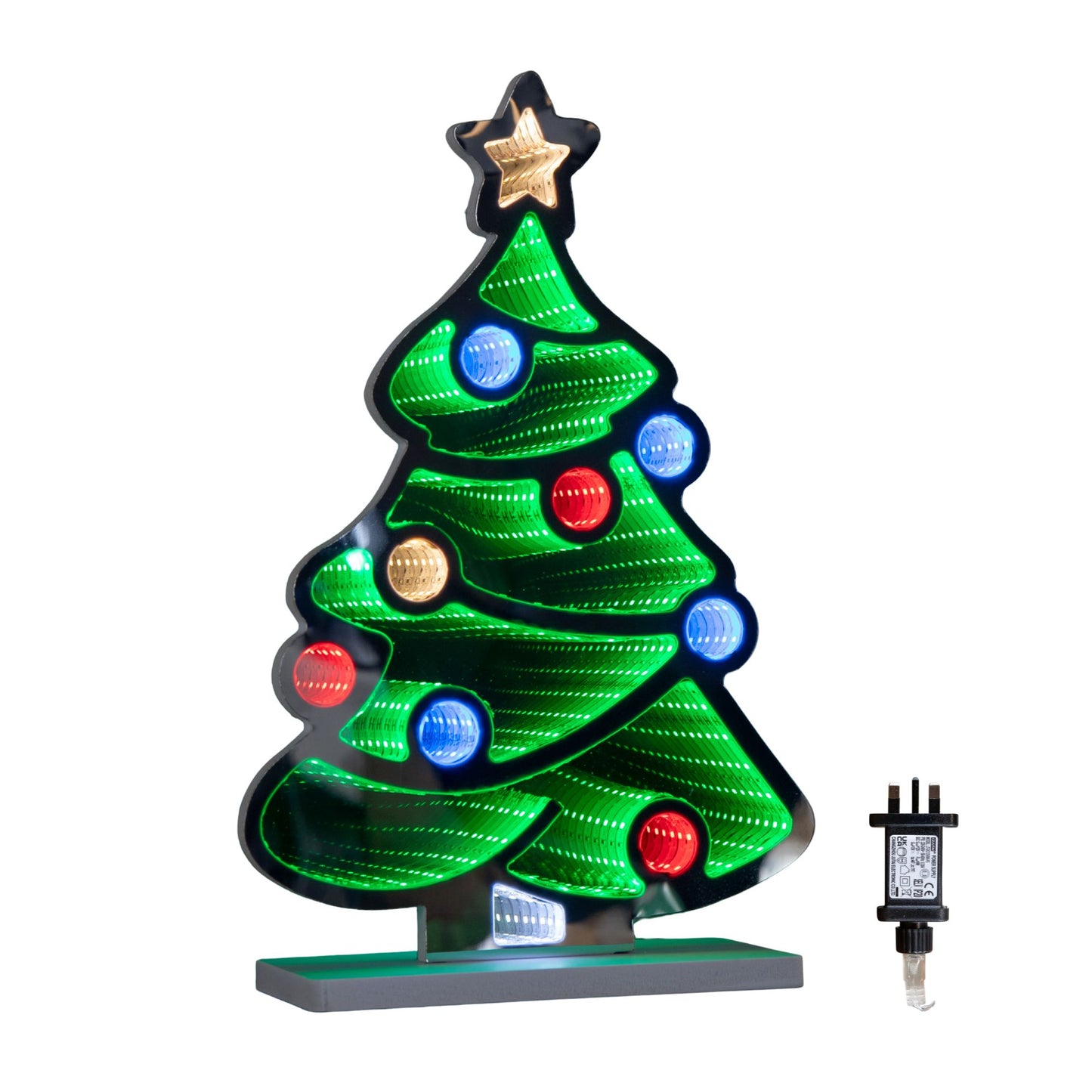 40cm Light up Christmas Tree with Baubles Infinity Light Decoration with Multi-Coloured LEDs