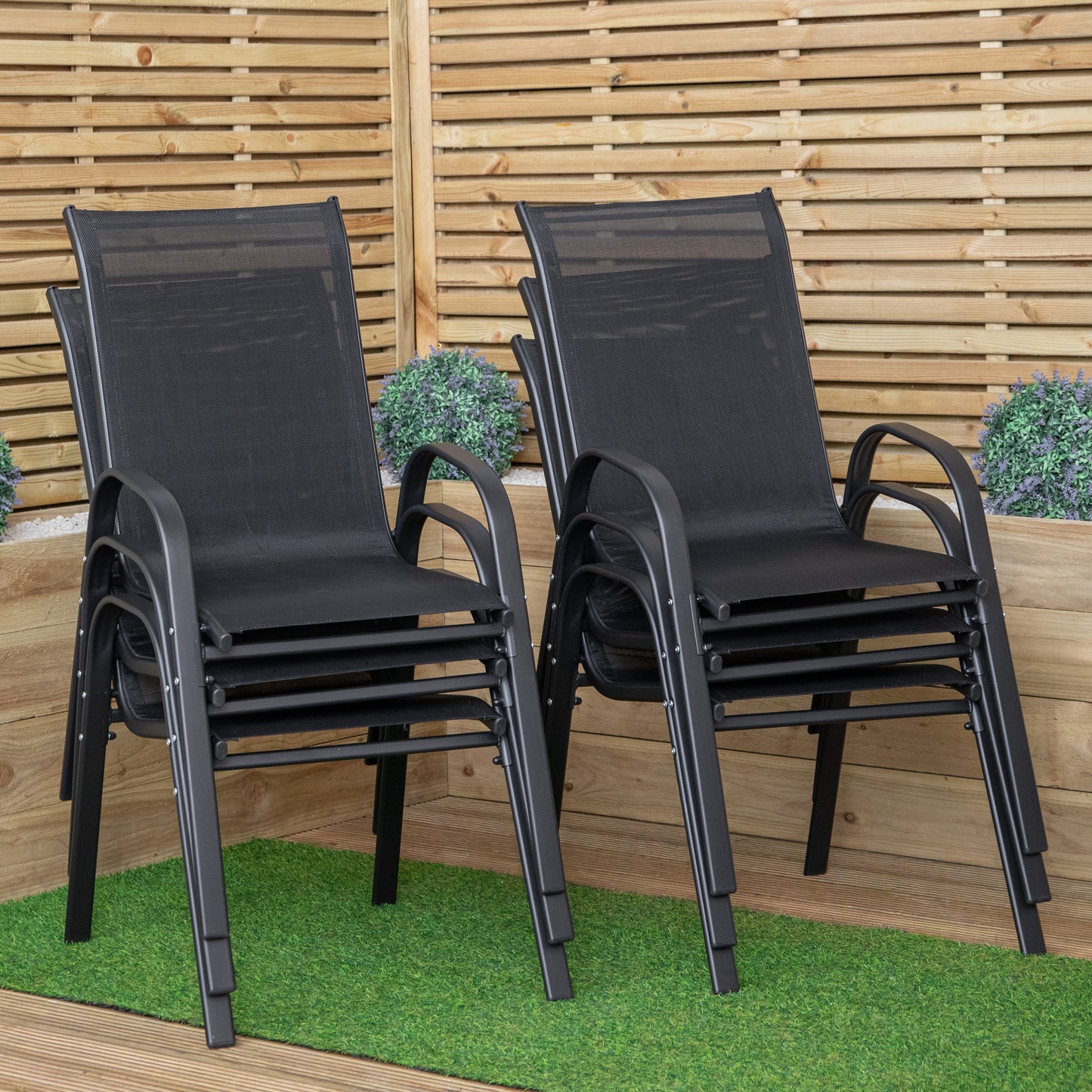 Set of 6 Outdoor Garden Patio Textilene Furniture Chairs in Black