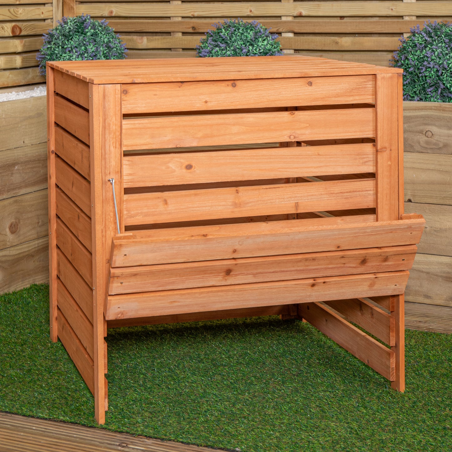 74 x 71cm Large Wooden Garden Waste Compost Bin with Removable Lid & Bottom Door