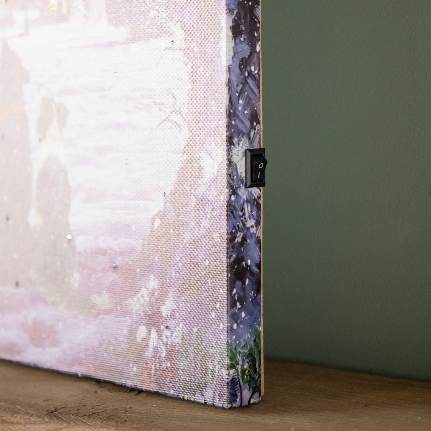 40 x 30cm Battery Operated Light up Fibre Optic Dogs Watching Santa Christmas Wall Canvas