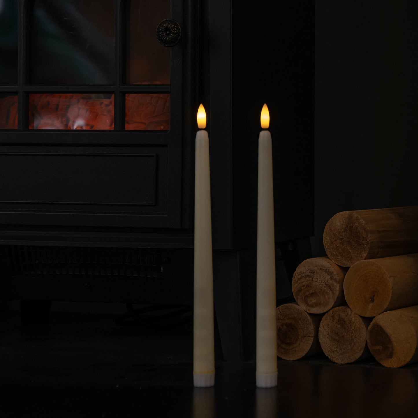 27.5cm 2pc Taper Candles with real flame effect LED technology