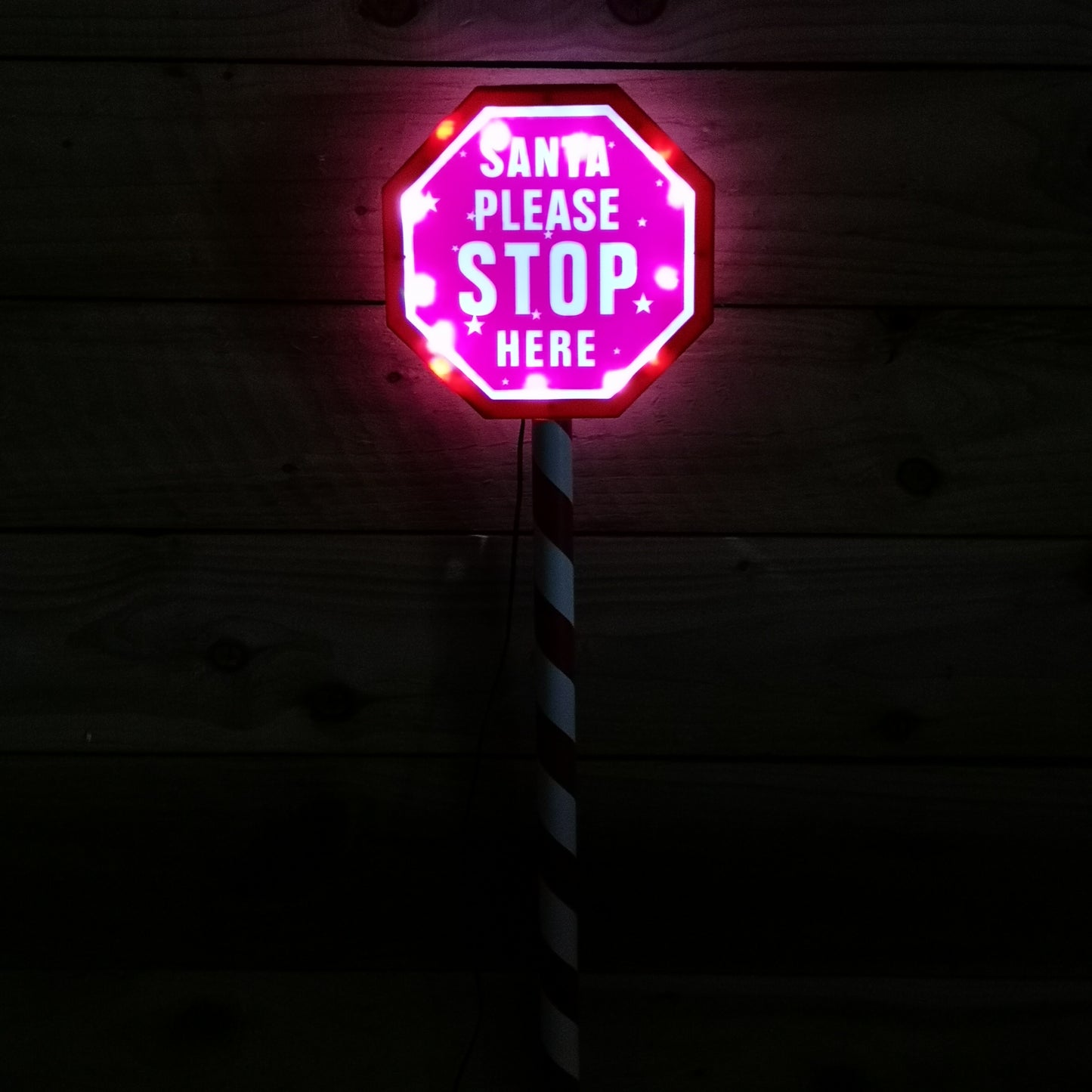 80cm Premier Christmas Sign - Santa Please Stop Here with LED & Timer