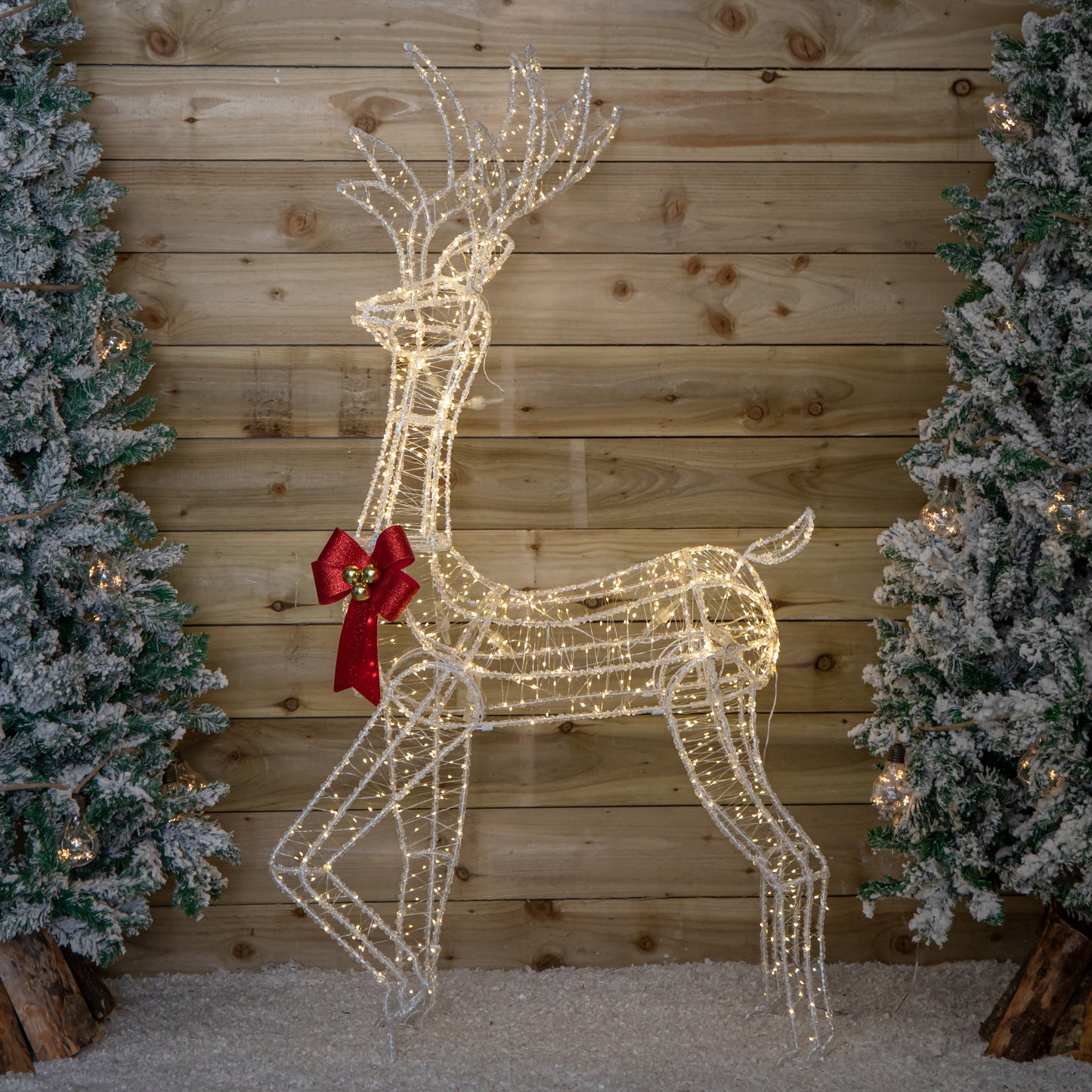1.48m Light up Acrylic Christmas Deer Decoration with Red Bow and 940 Warm White LEDs