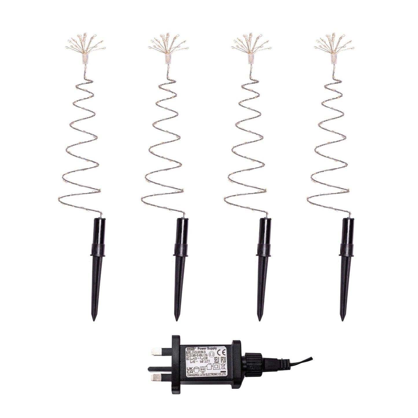 30cm Set of 4 Light up Silver Christmas Tree Garden Path Lights with 200 Warm White LEDs