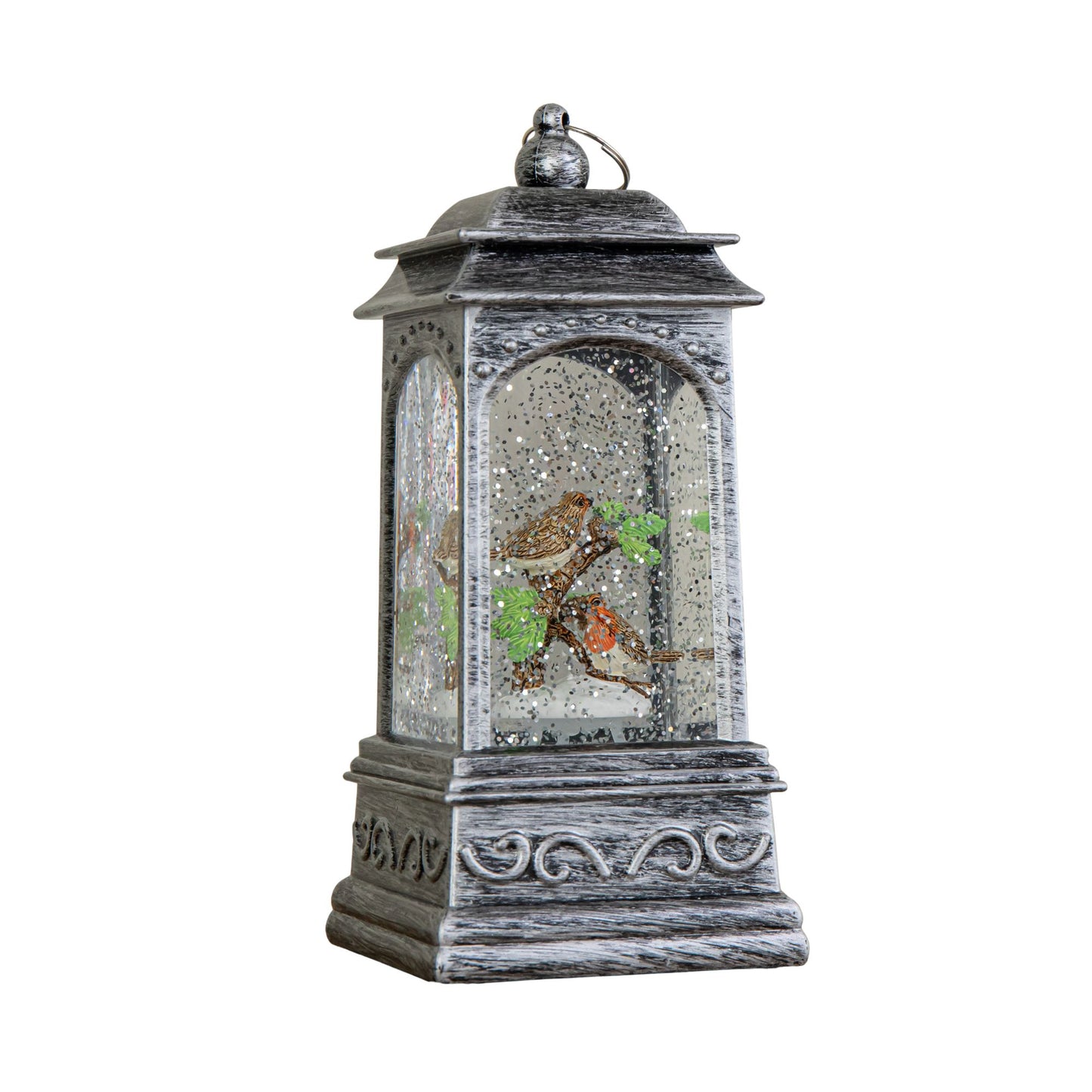 20cm Dual Powered Light up Christmas Robin Water Spinner with White LEDs