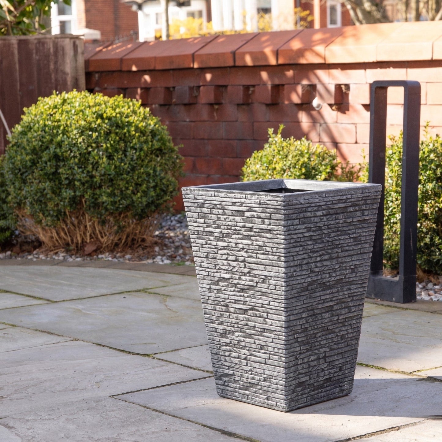 30cm x 45cm Large Square Plastic Slate Effect Garden Planter in Dark Grey
