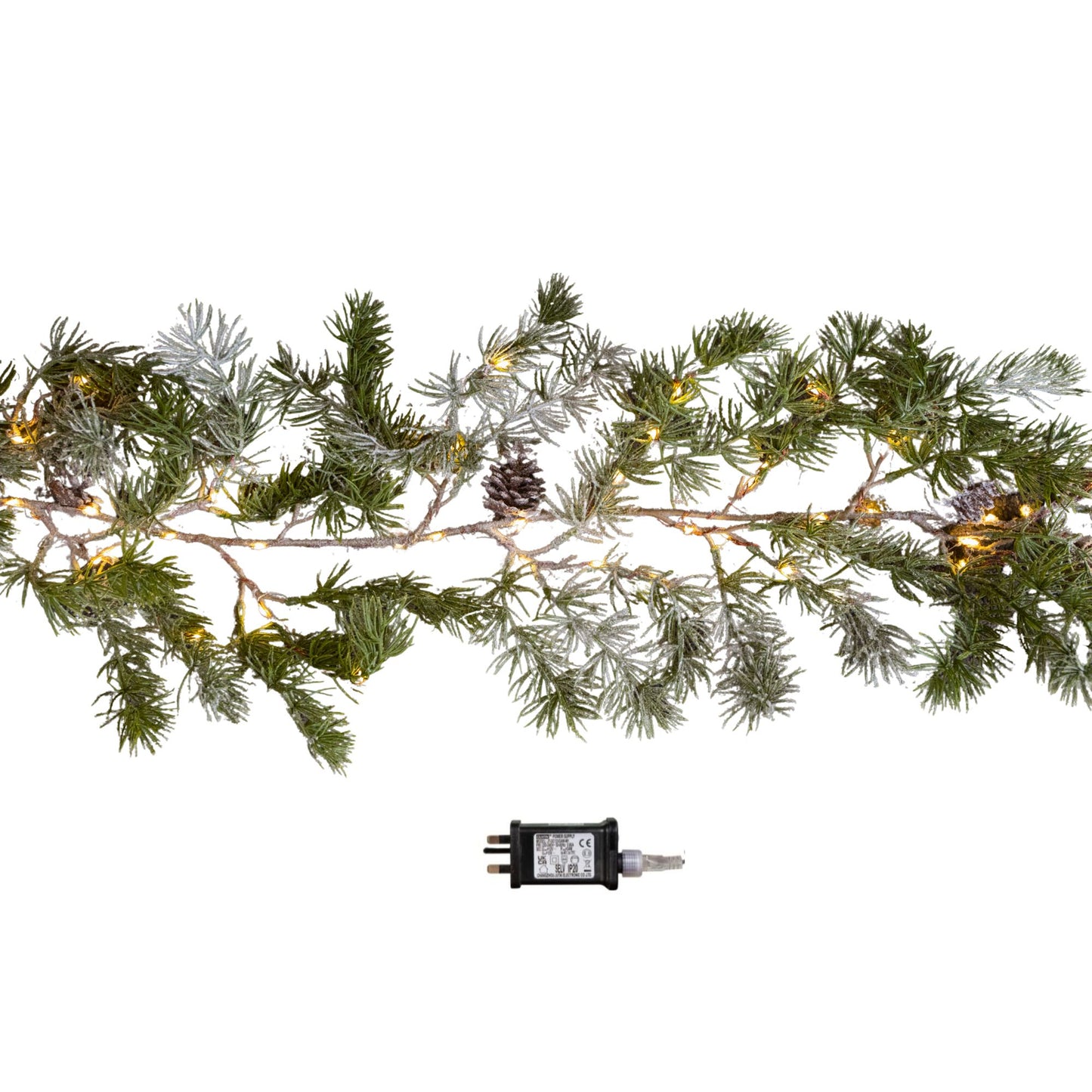 1.8m Pine Needle Christmas Garland with Pinecones and 120 Warm White LEDs