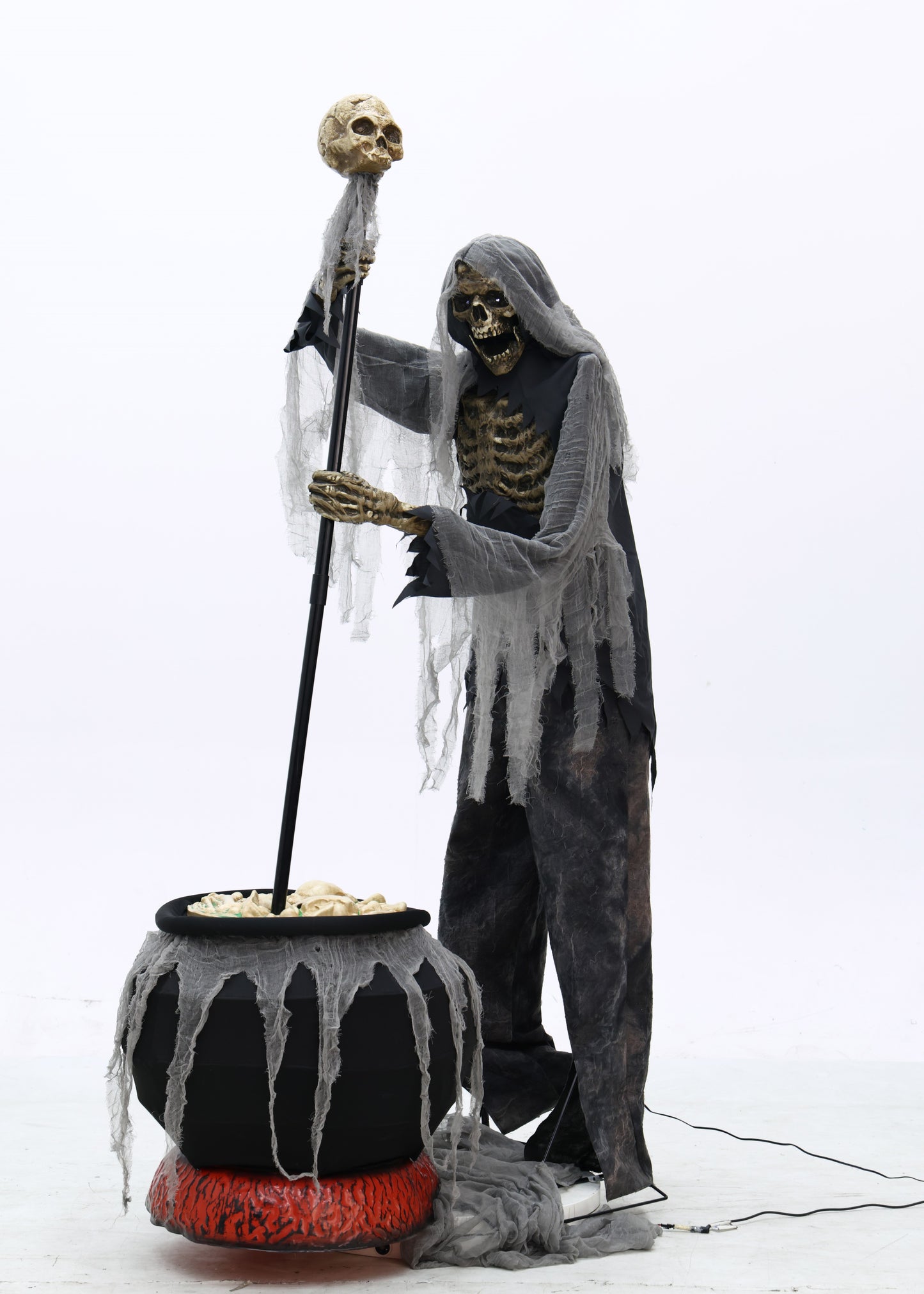 6ft Tall Animated Stirring Cauldron Creep Skeleton Halloween Decoration with LED Eyes