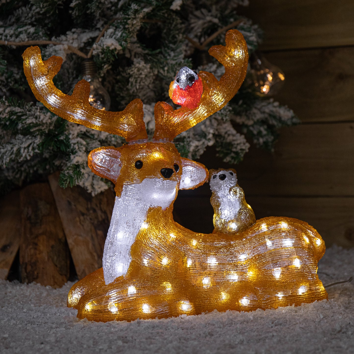 40cm Light up Acrylic Sitting Christmas Deer with Animals and 80 Warm White LEDs