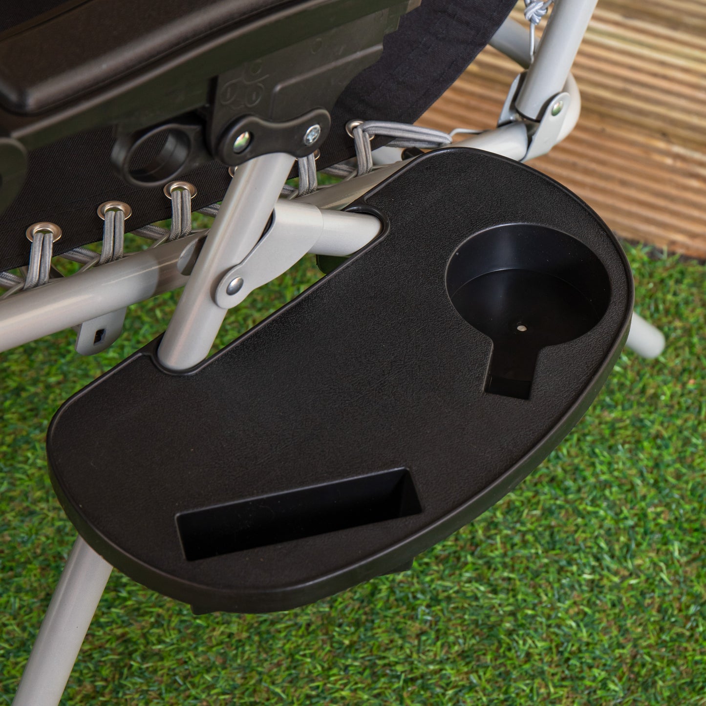 Black Plastic Cupholder Side Tray for Garden Gravity Chairs