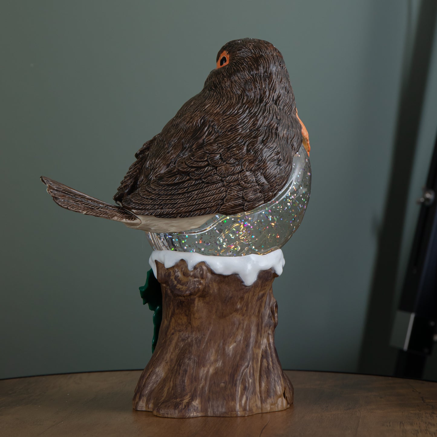 26cm Battery Operated Light up Christmas Robin Water Spinner with Warm White LEDs