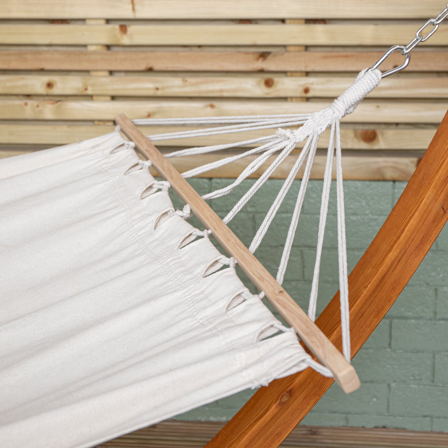 3.10m x 1.2m Palermo Freestanding Garden Hammock with Larch Wood Arc Stand in Cream