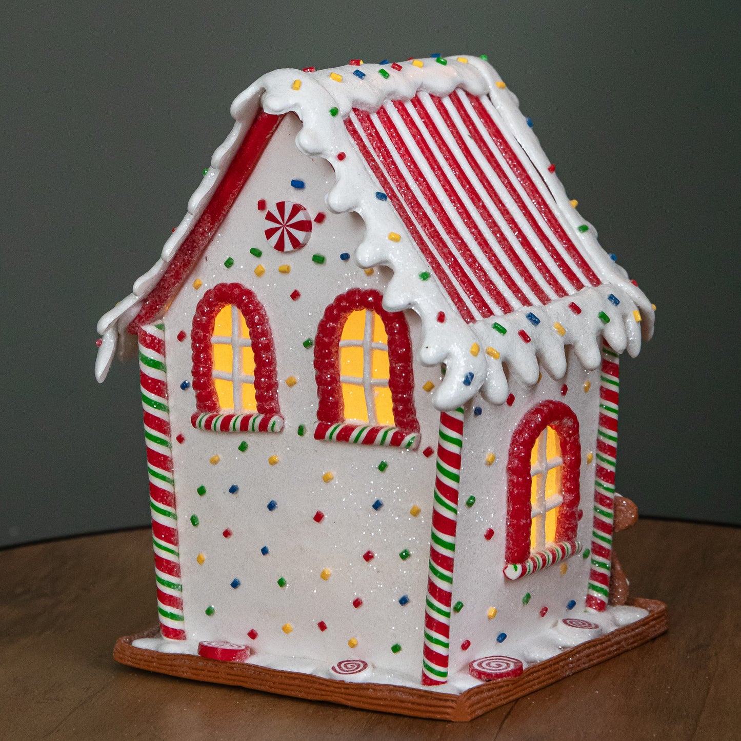 20cm Battery Operated Light up Gingerbread Candy Cabin with Warm White LEDs