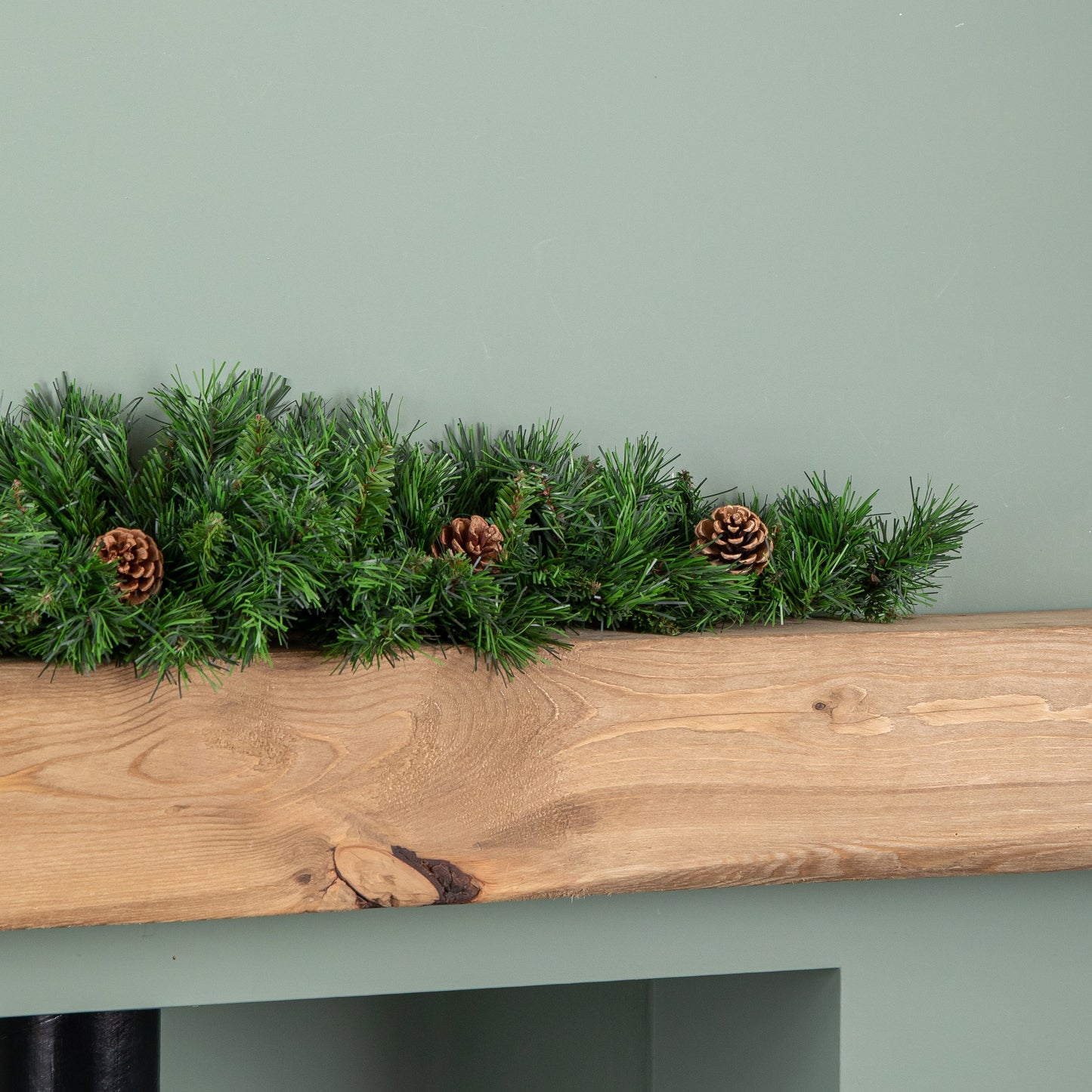 90cm Deluxe Snow Time Princess Green Garland Swag 108 Tips With 5 Pine Cones