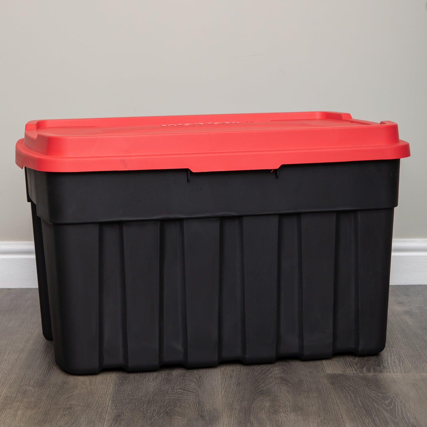140L Black and Red Tuff Stackable Storage Box with Lid and Carry Handles