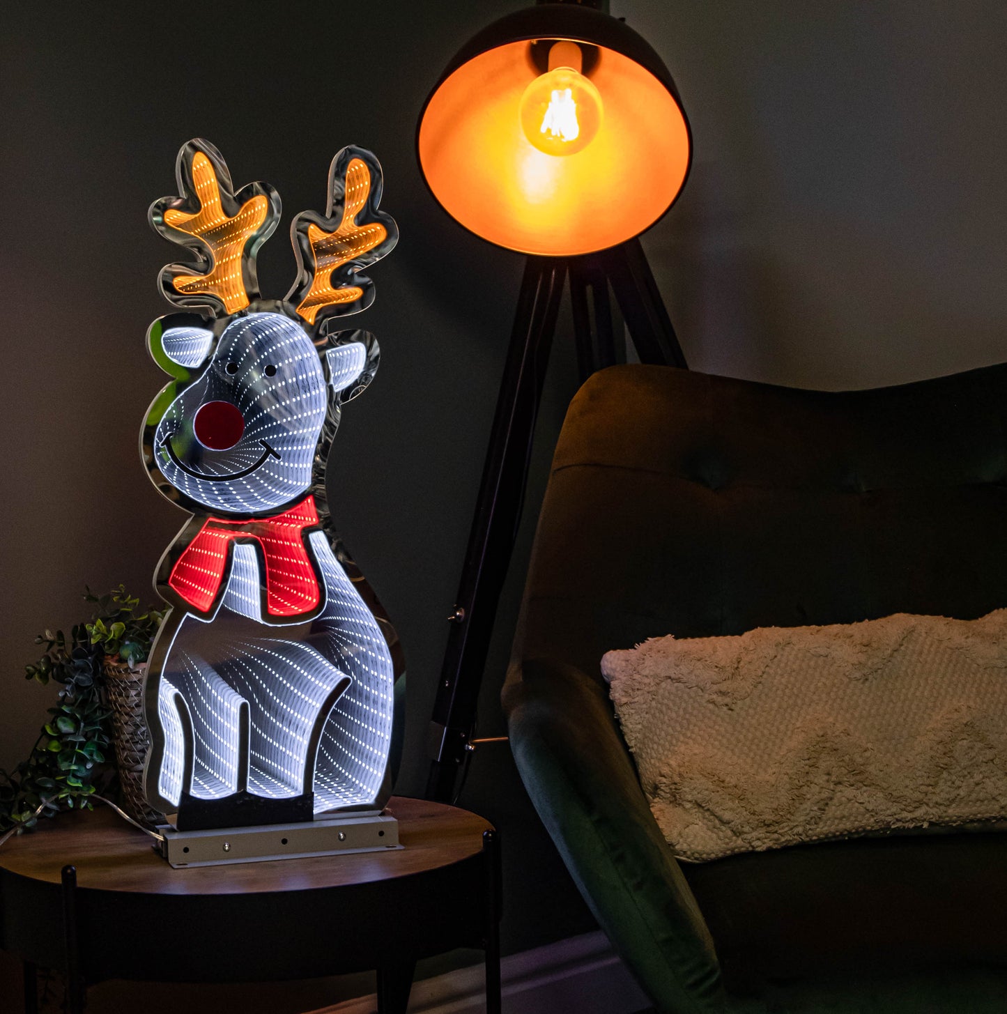 60cm Infinity Standing Christmas Reindeer with Metal Base, White and Red LEDs