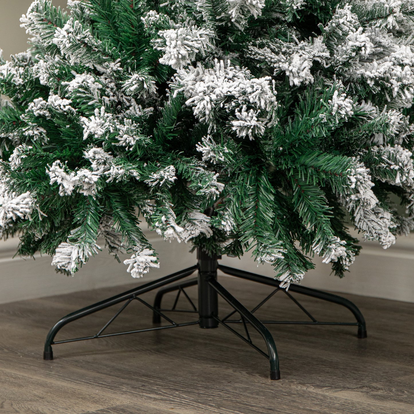 7ft (2.1m) Snowflocked Spiral Christmas Tree with Green Metal Stand