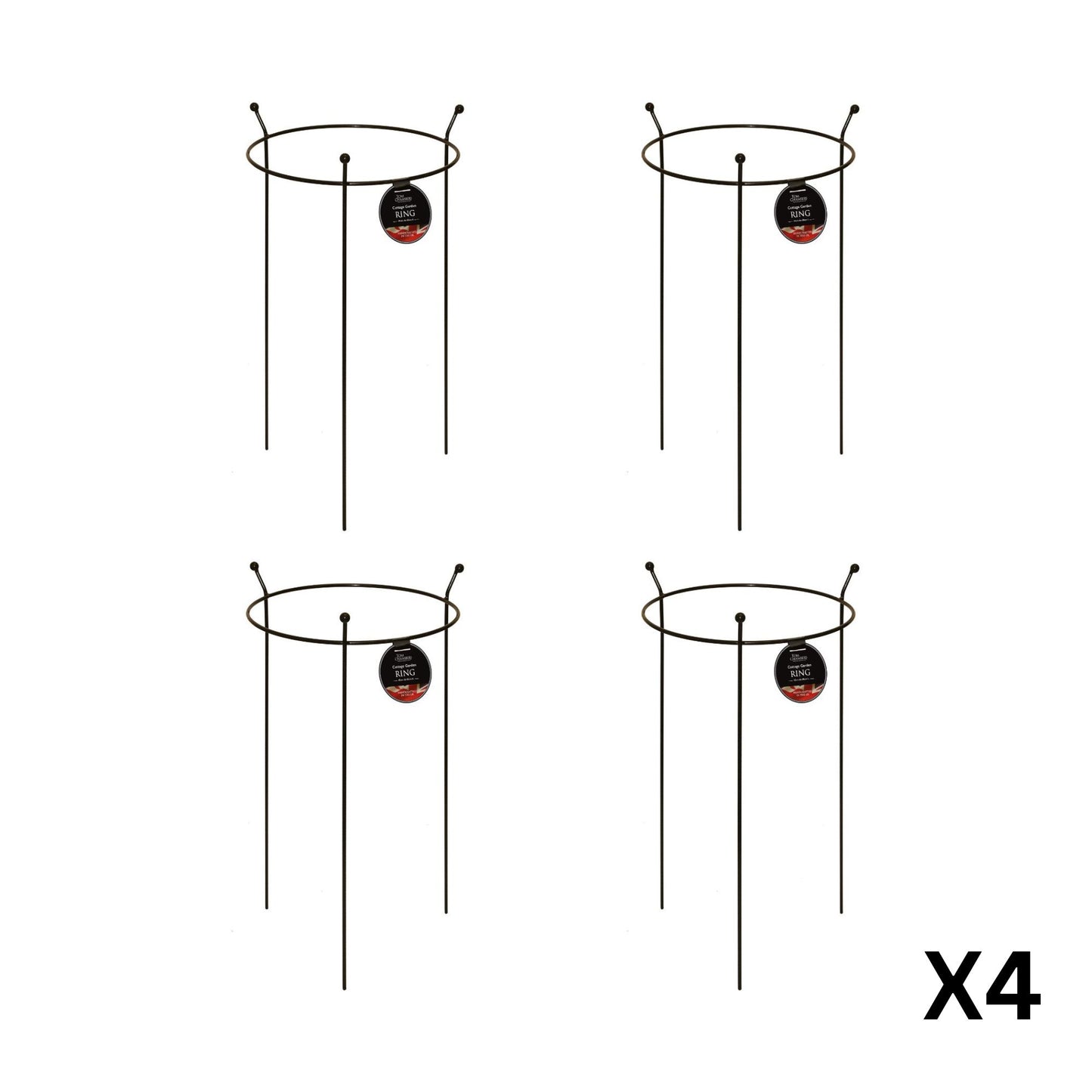 4 Pack of Small 60cm x 35cm Heavy Duty Black Steel Herbaceous Garden Plant Support Ring