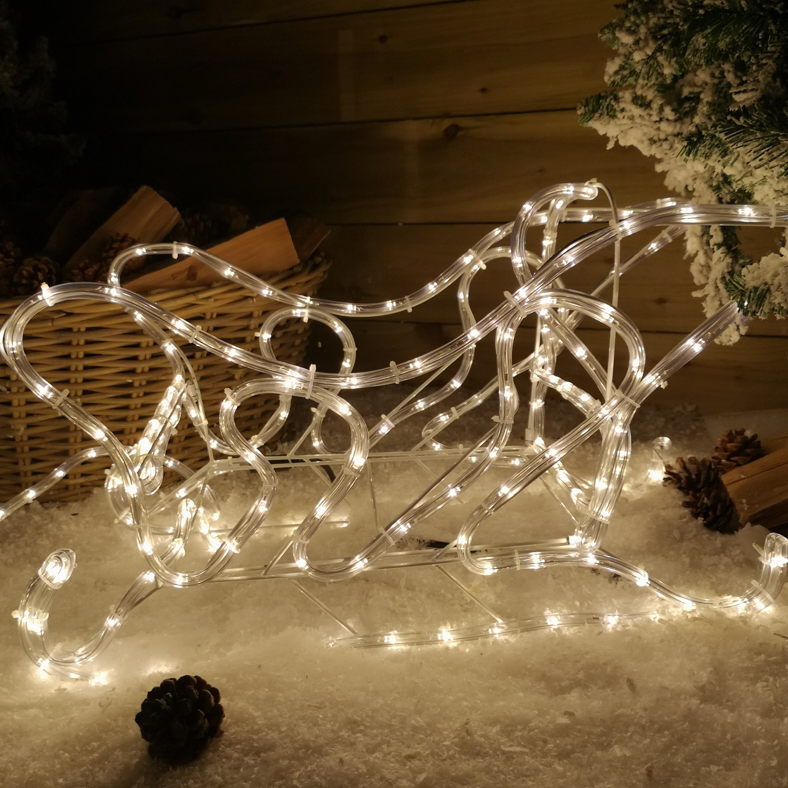1.4m LED Rope Light Reindeer with Sleigh Christmas Decoration in White