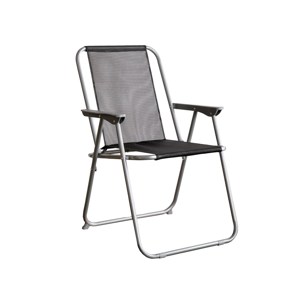 4 x Foldable Garden Chairs Fixed position garden chairs with grey frame and black fabric