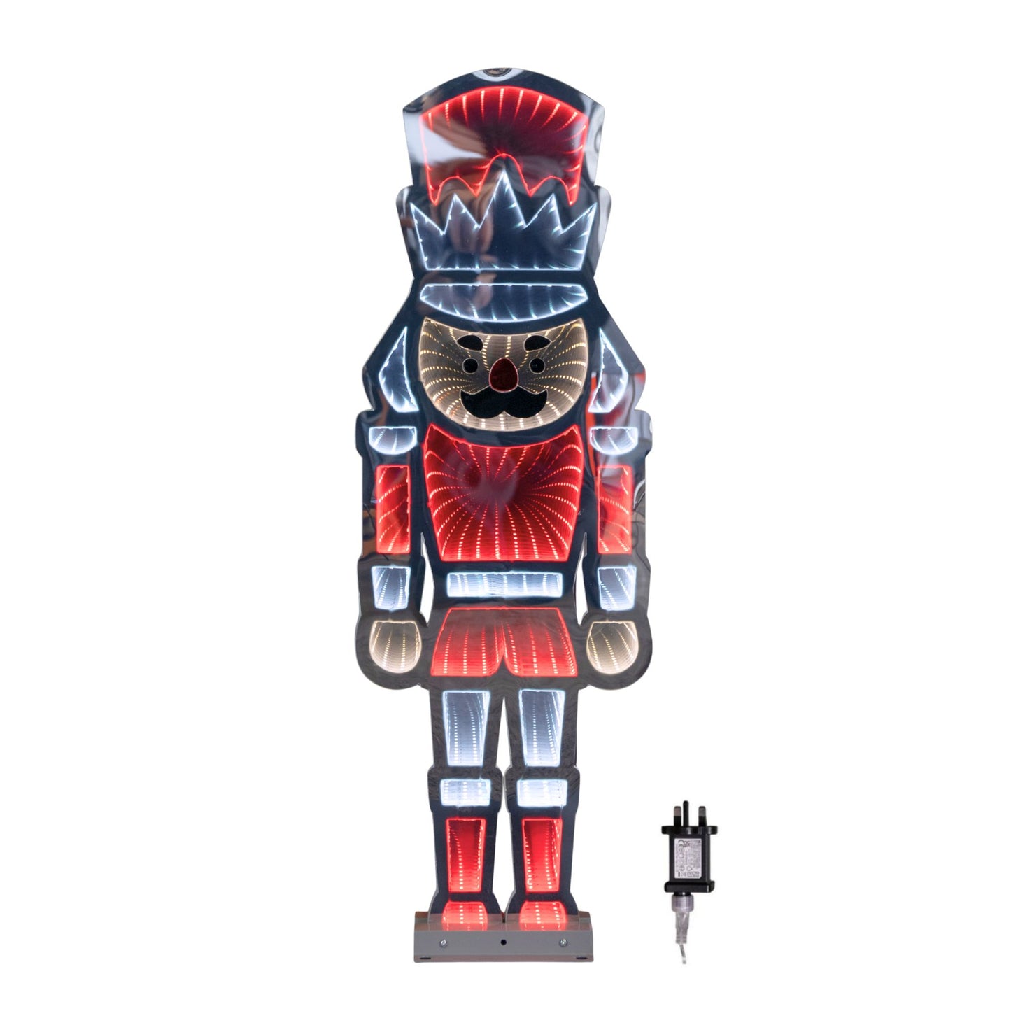 74cm Infinity Light up Standing Nutcracker Christmas Decoration with Red & White LEDs on Metal Base