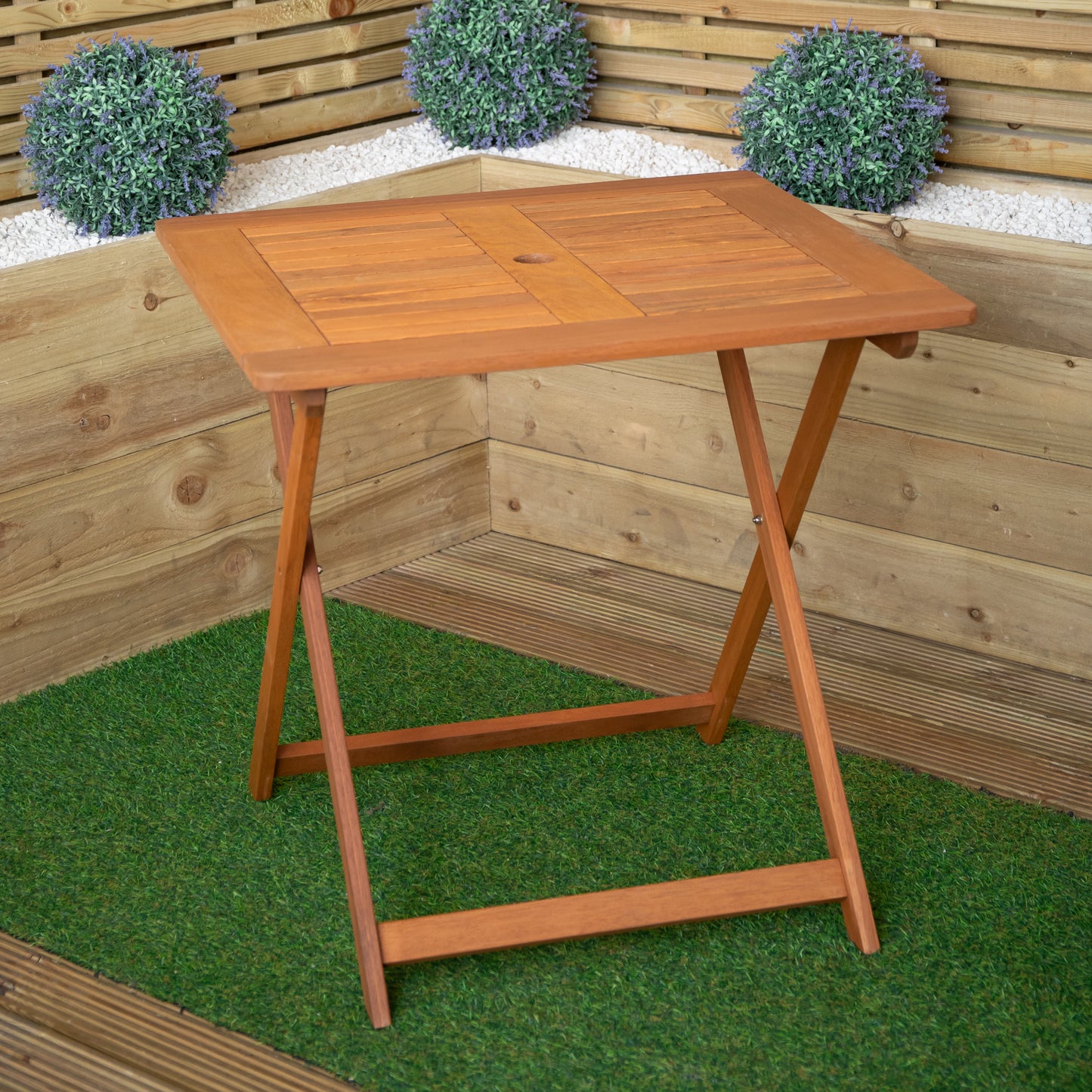 Outdoor 2 Person Folding Wooden Garden Dining Table Chairs Grey Parasol and Base Set