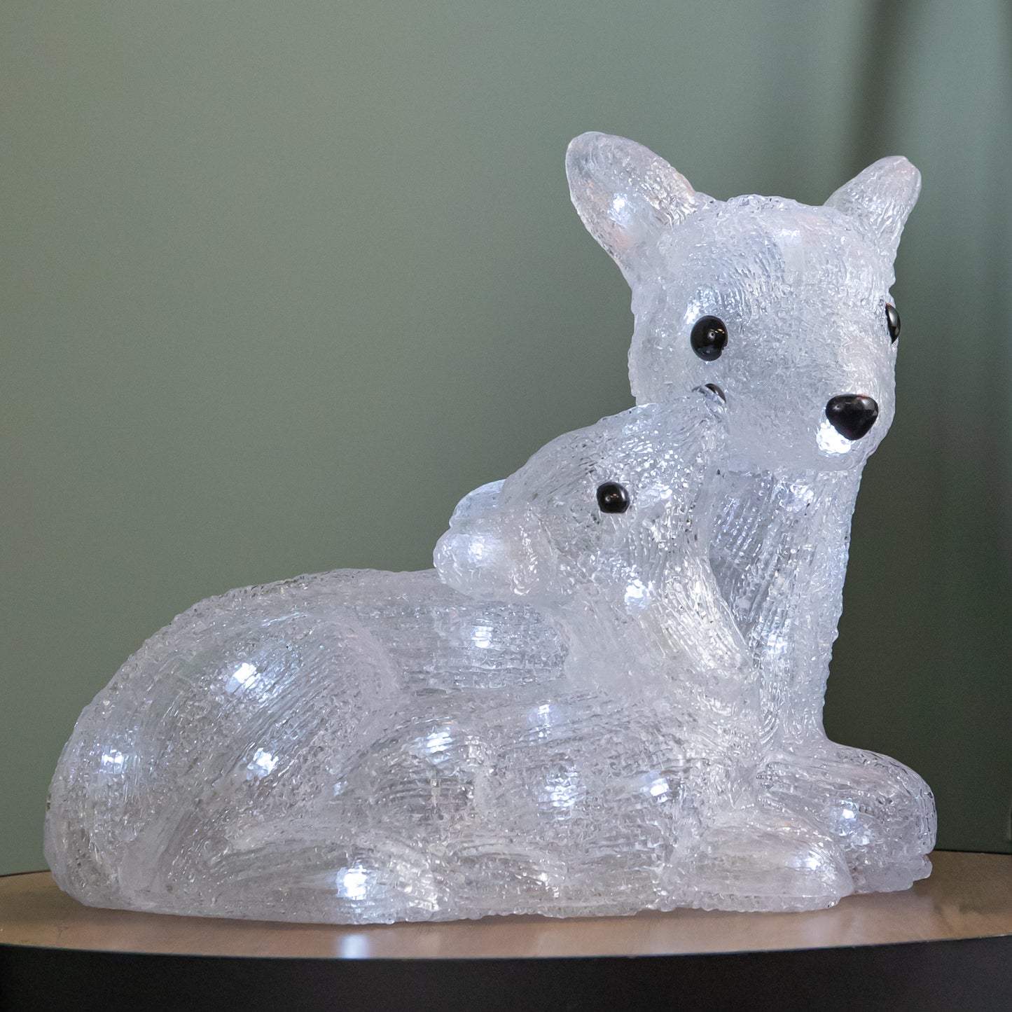 27cm Battery Powered Light up Ice Frosted Christmas Doe & Fawn with LEDs