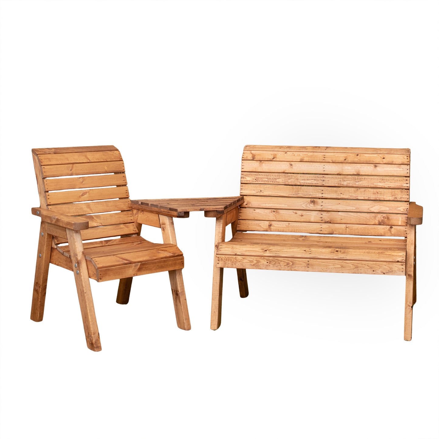3 Seater Chunky Rustic Wooden Garden Furniture Set with Angled Tray