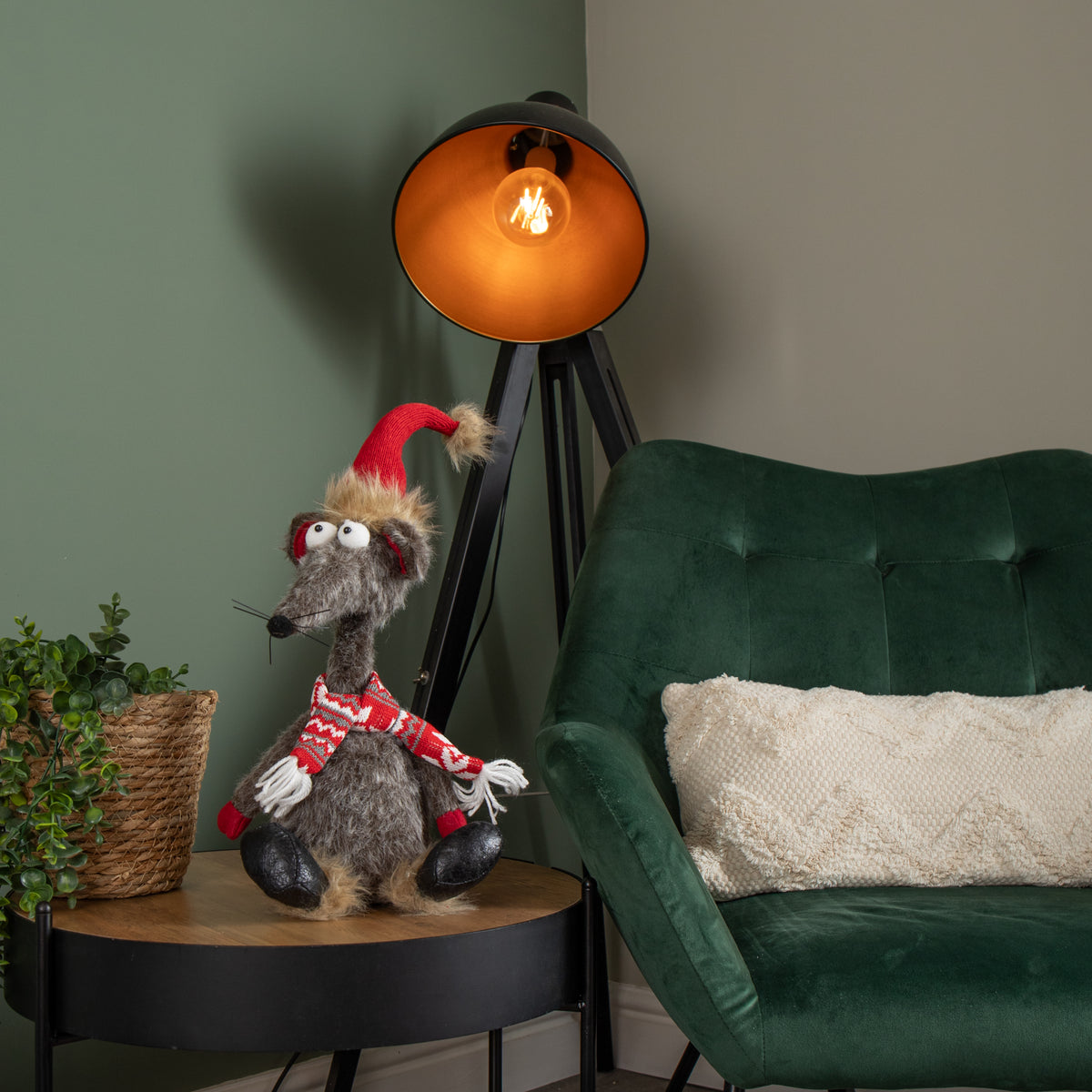 48cm Grey Plush Sitting Renton Rat Christmas Decoration
