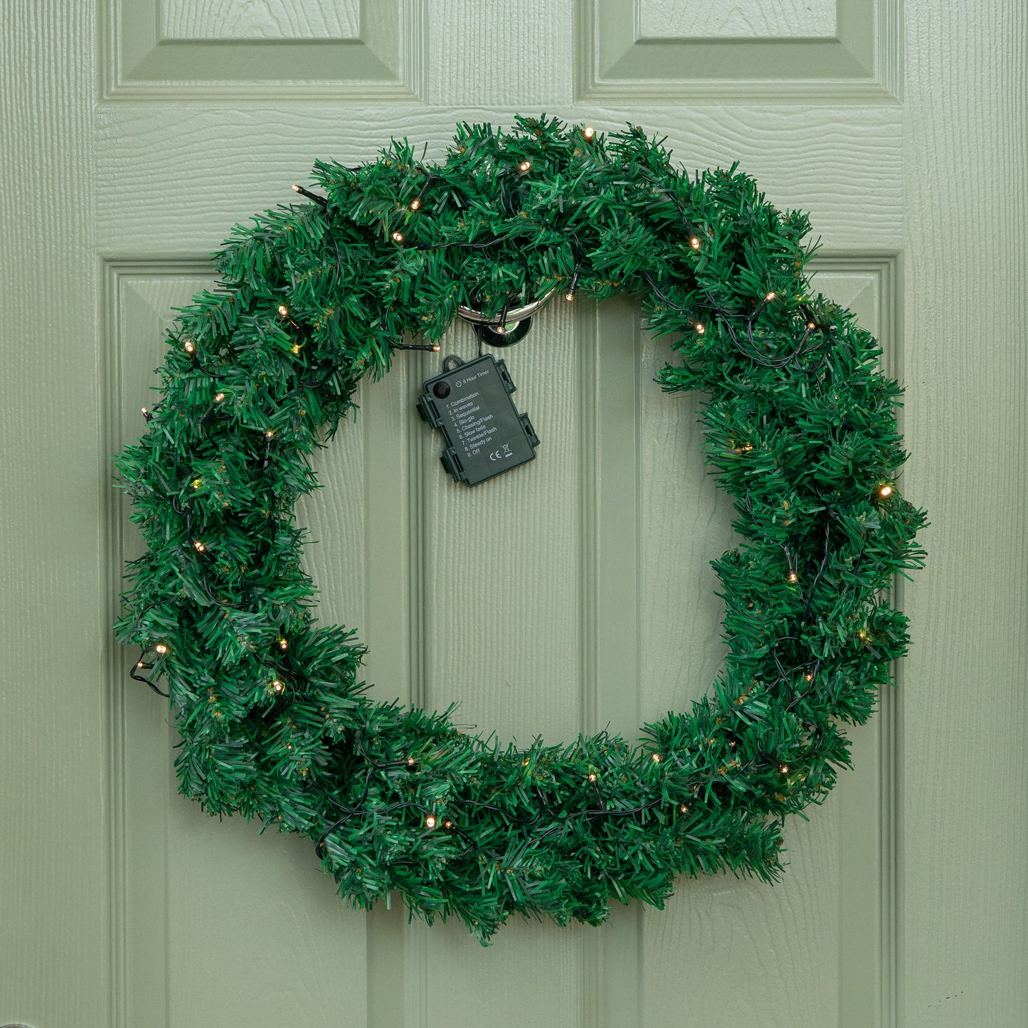 60cm Pre Lit Plain Green Christmas Wreath with Warm White LEDs and 160 Tips