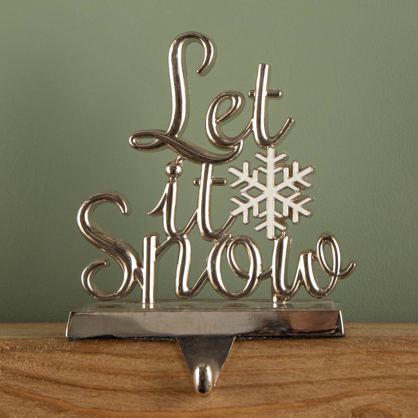 22cm Silver Christmas Stocking Hanger - Let it Snow