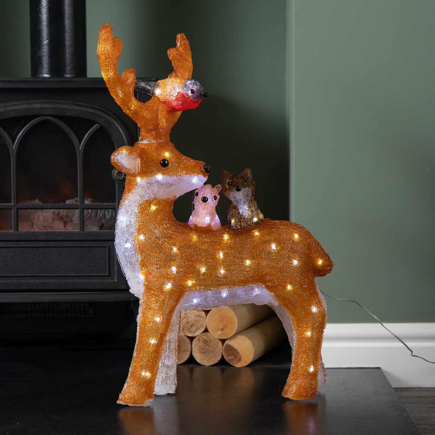 60cm Light up Acrylic Standing Christmas Deer with Animals and 80 Warm White LEDs