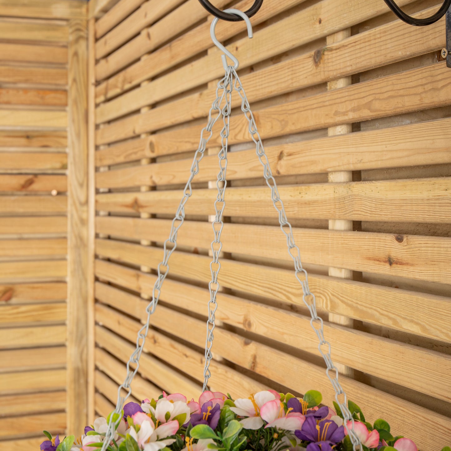Large Outdoor Artificial Hanging Flower Basket with Petunias and Removable Chain