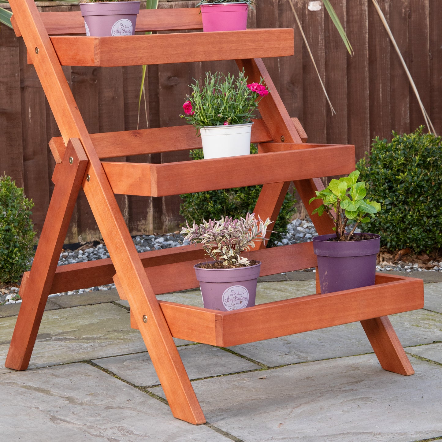 Outdoor 3 Tier Wooden Foldable Plant Display Stand