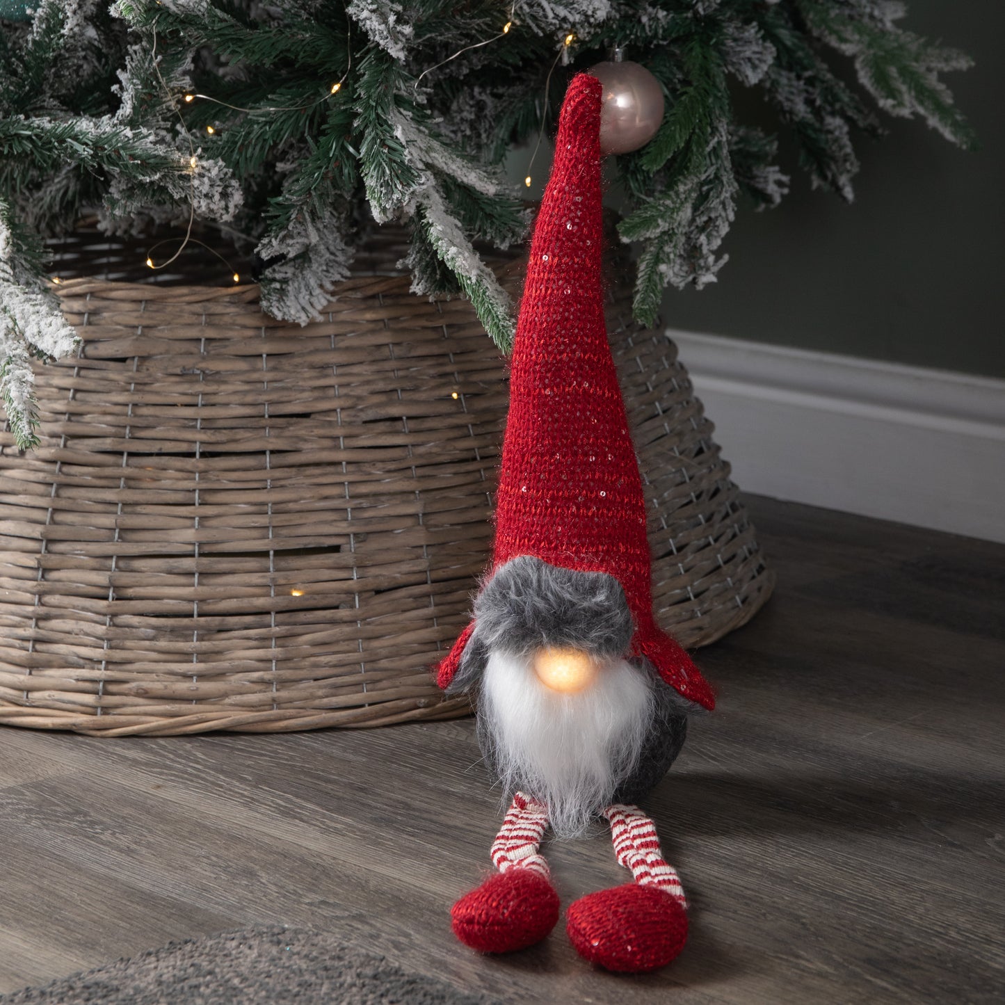 72cm Lit Plush Christmas Gonk with Dangly Legs & Aviator Hat in Red & Grey