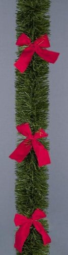 2.7m x 10cm Premier Christmas Green Tinsel with Red Bows Festive Decorative