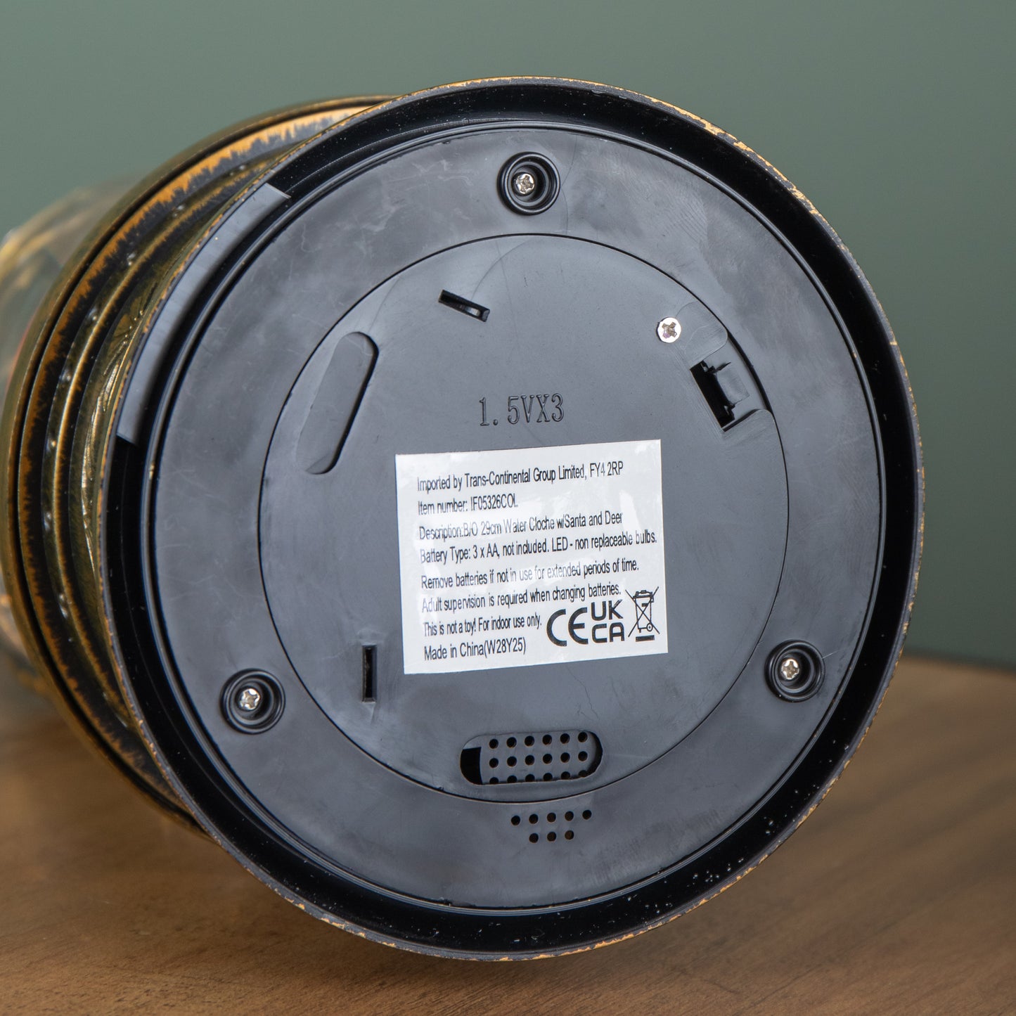 29cm Battery Operated Light up LED Christmas Cloche Water Spinner with Santa & Deer Scene