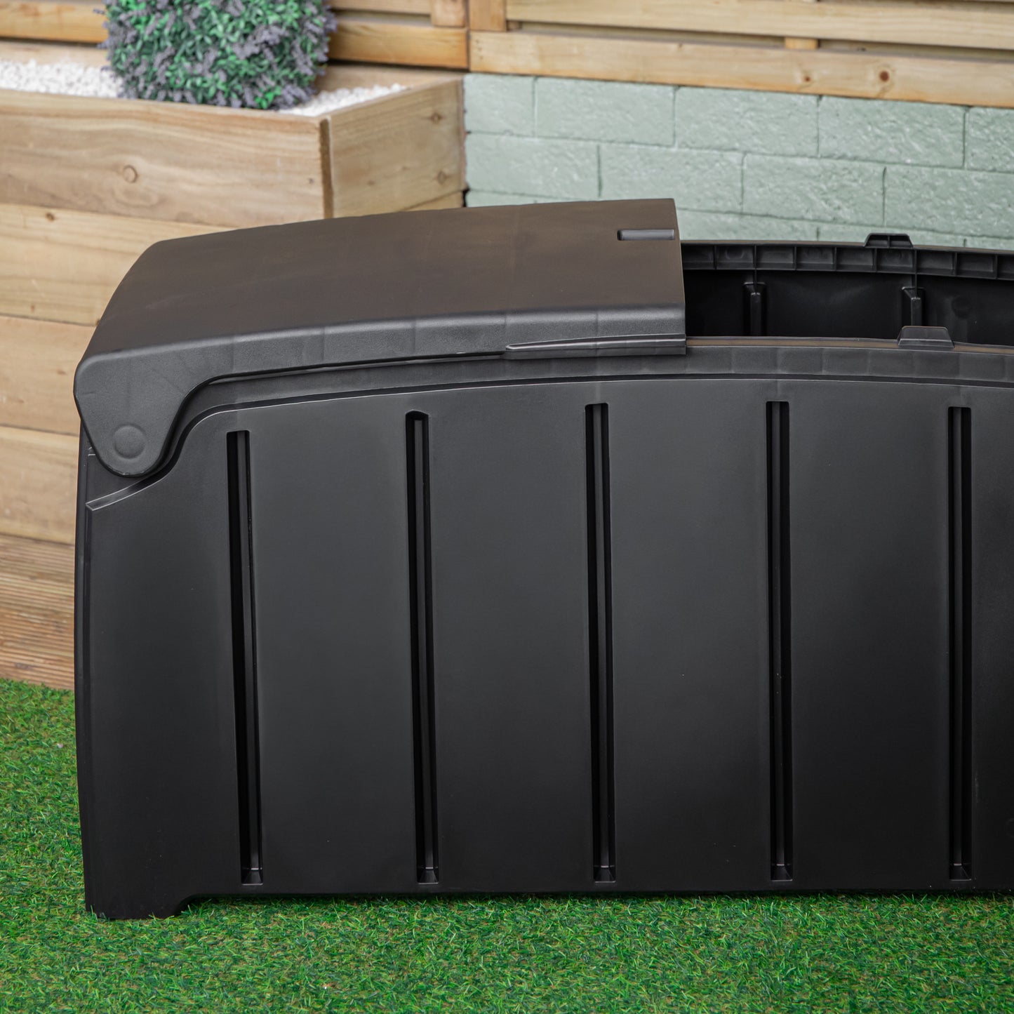 1.15m x 61cm Large Black Garden Storage Box with 300 Litre Capacity with Padlockable Lid