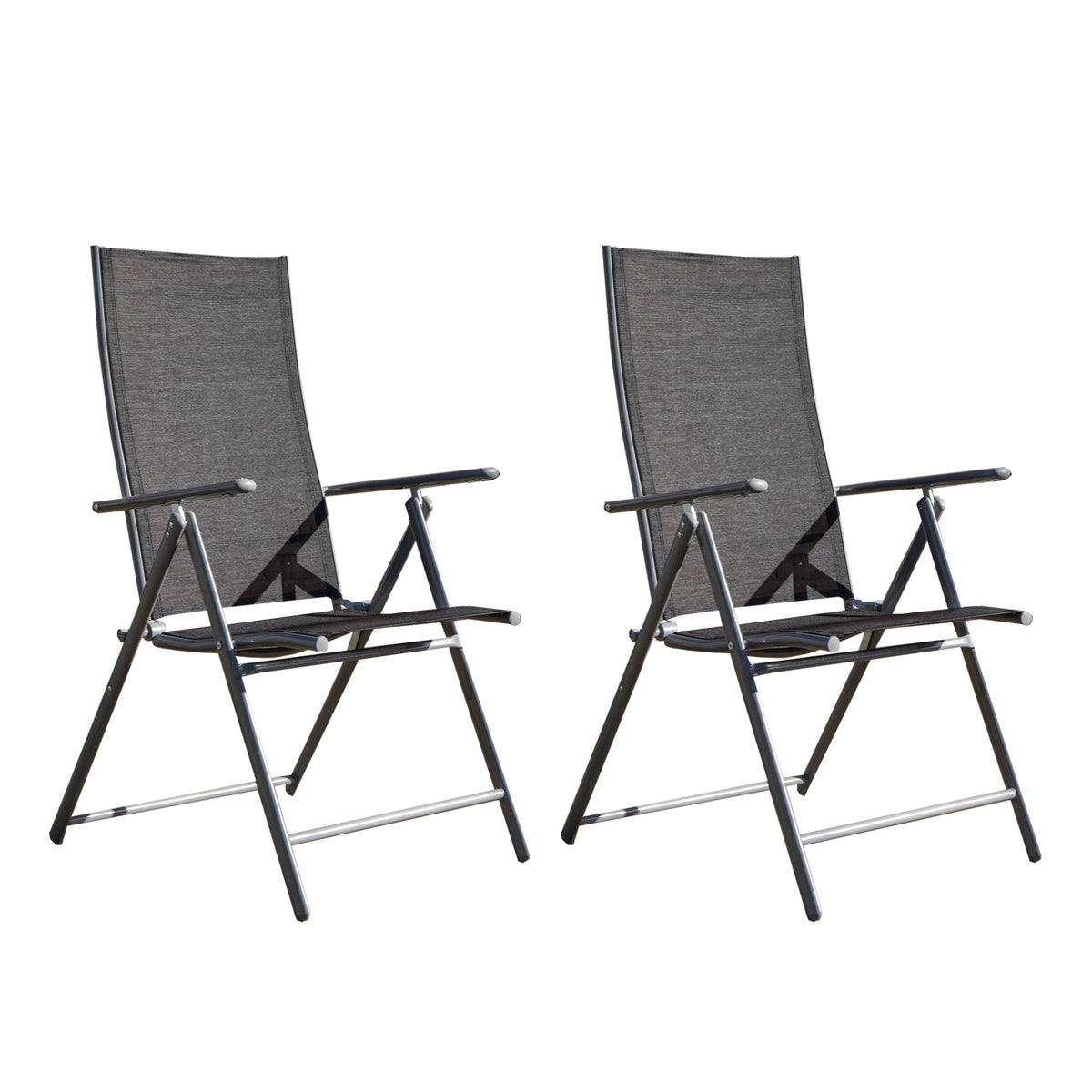 2 x Multi Position High Back Reclining Garden / Outdoor Folding Chair in Black and Silver